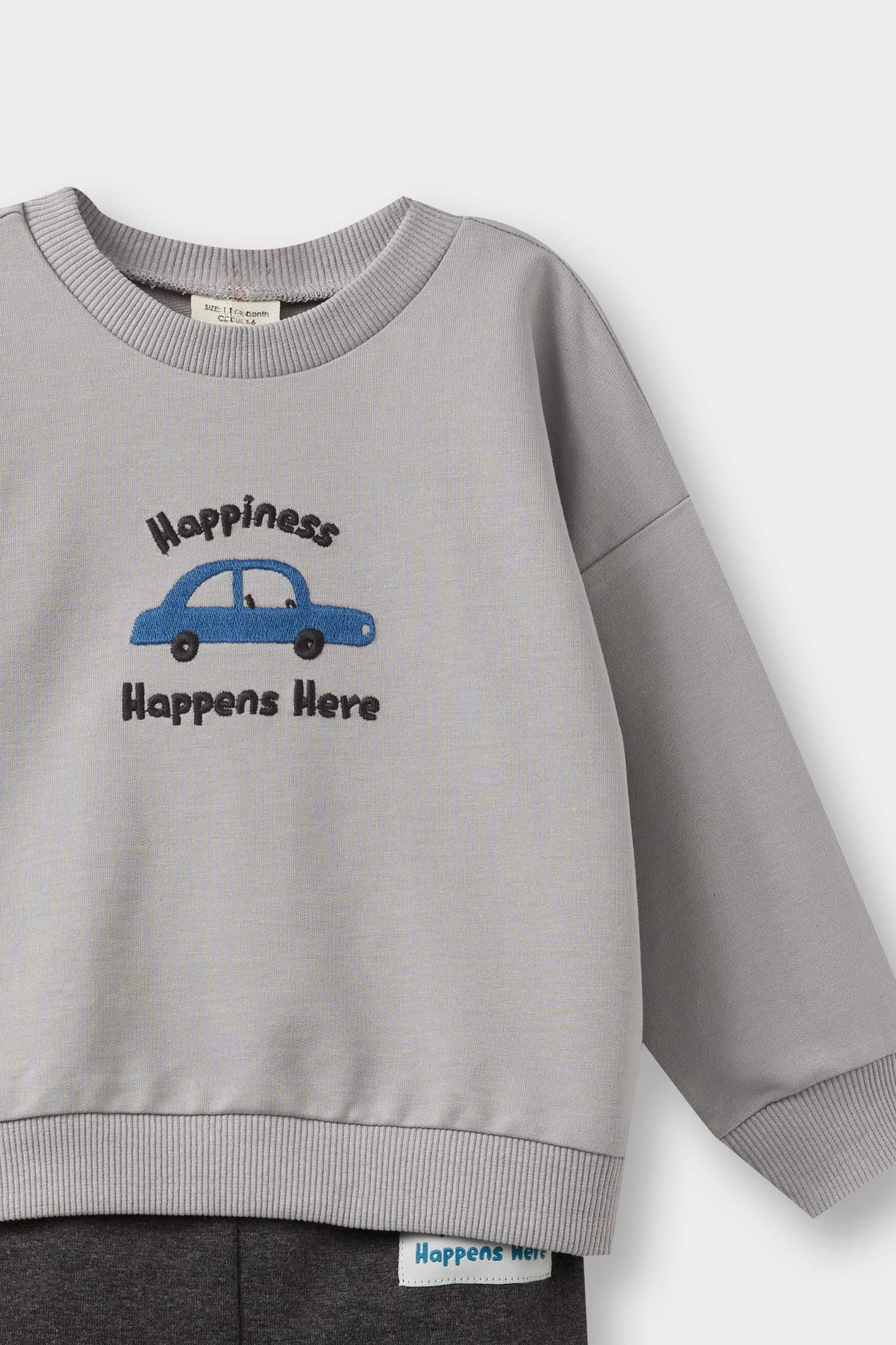 Erkek Bebek 2'li Takım Araç Baskılı Sweatshirt Alt