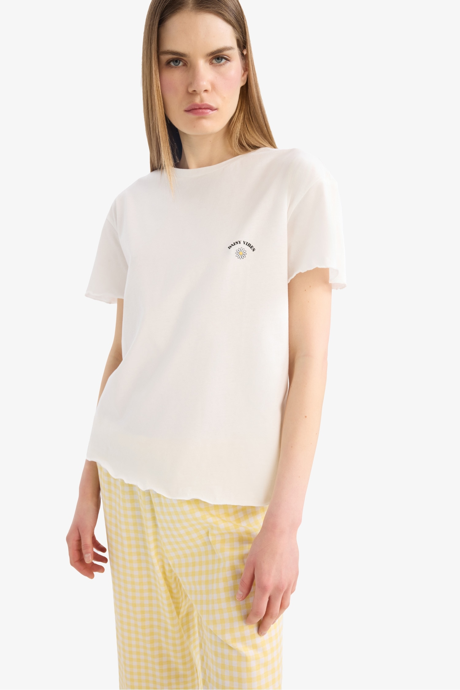 Pijama Takımı Kısa Kollu Üst Beli Lastikli Uzun Alt-Fall in Love