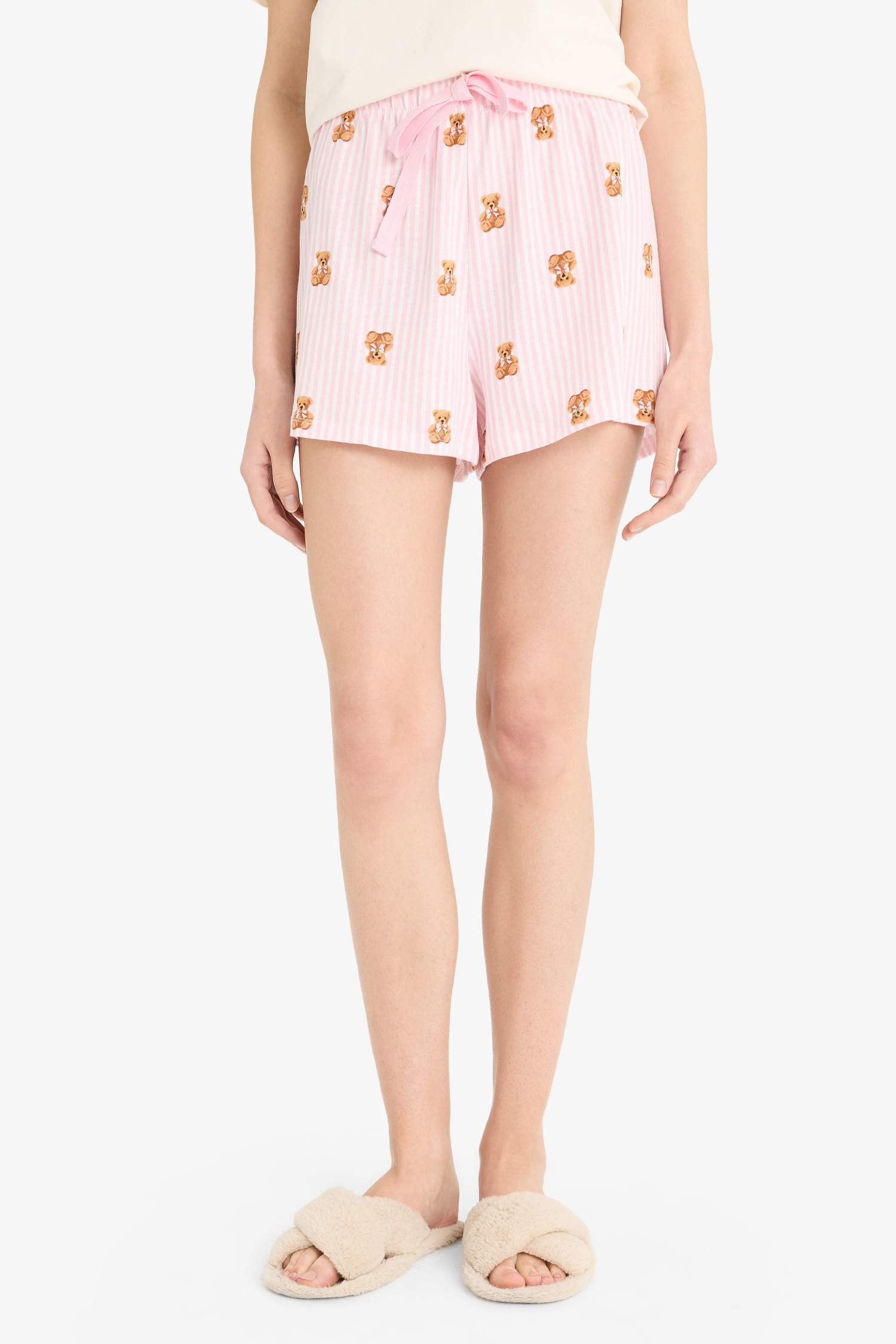 Pijama Takımı Kısa Kollu Baskılı Üst Beli Lastikli Şort