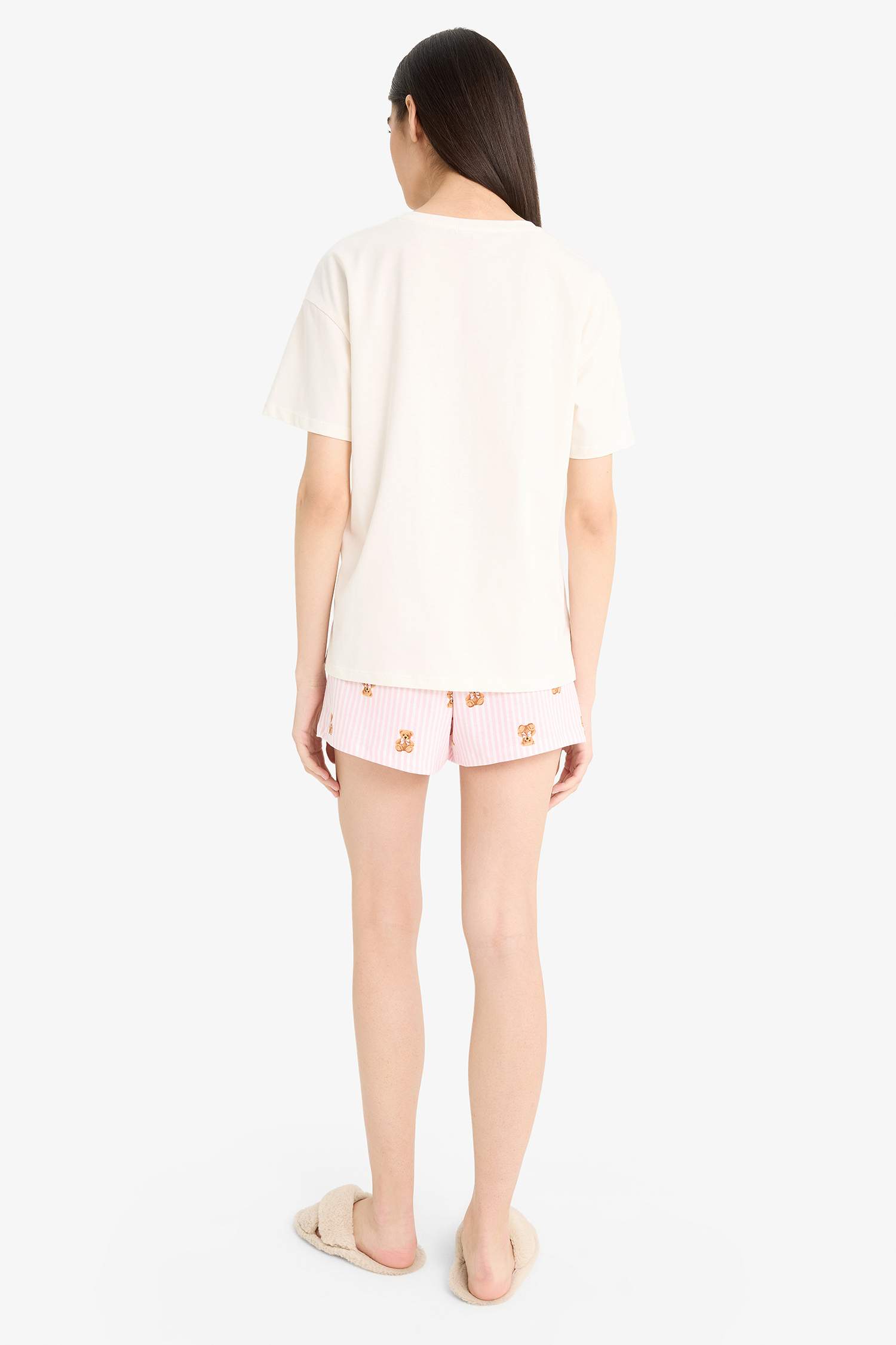 Pijama Takımı Kısa Kollu Baskılı Üst Beli Lastikli Şort