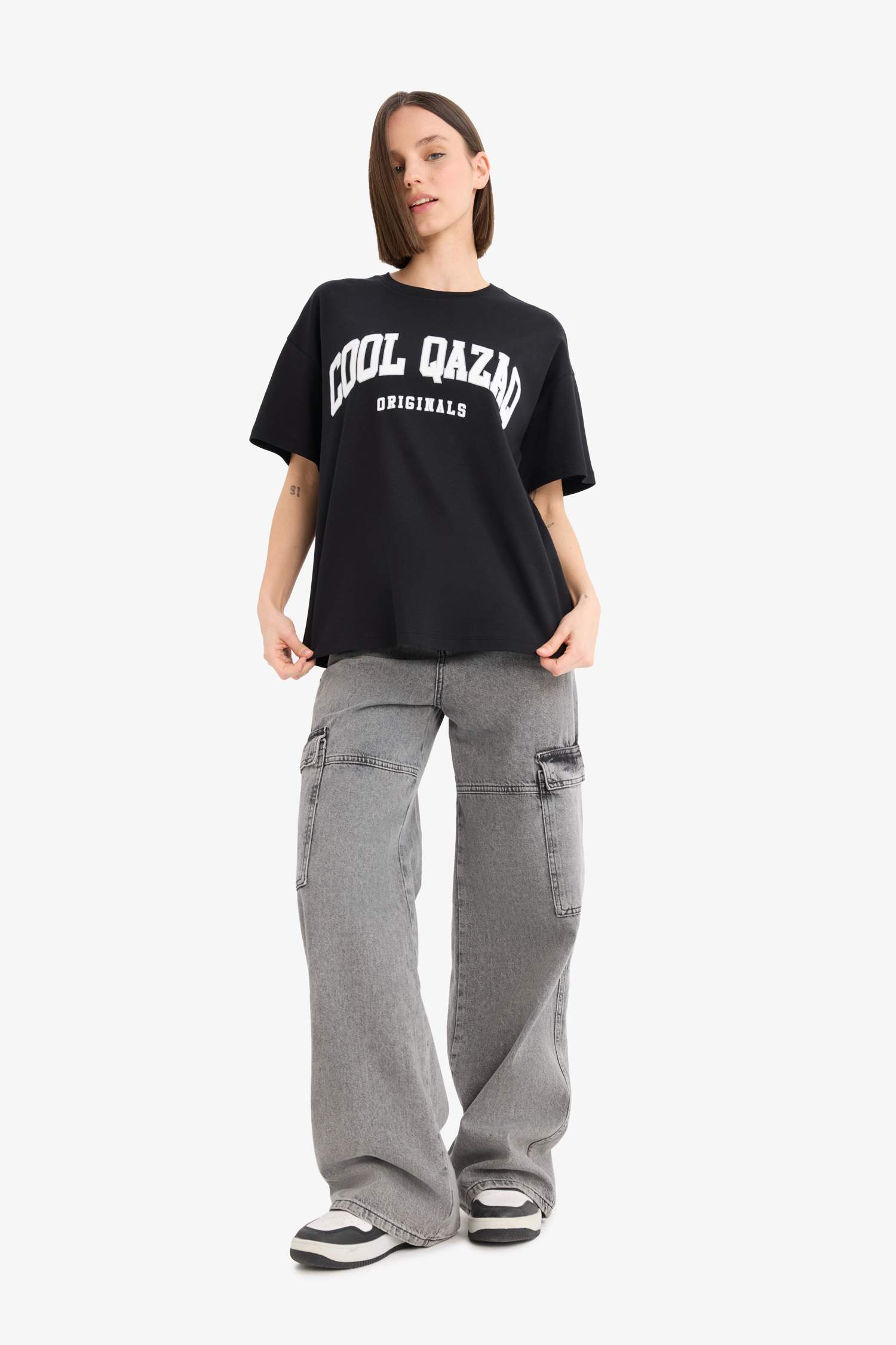 تيشيرت نص ردن اوفر سايز بياخة مستديرة