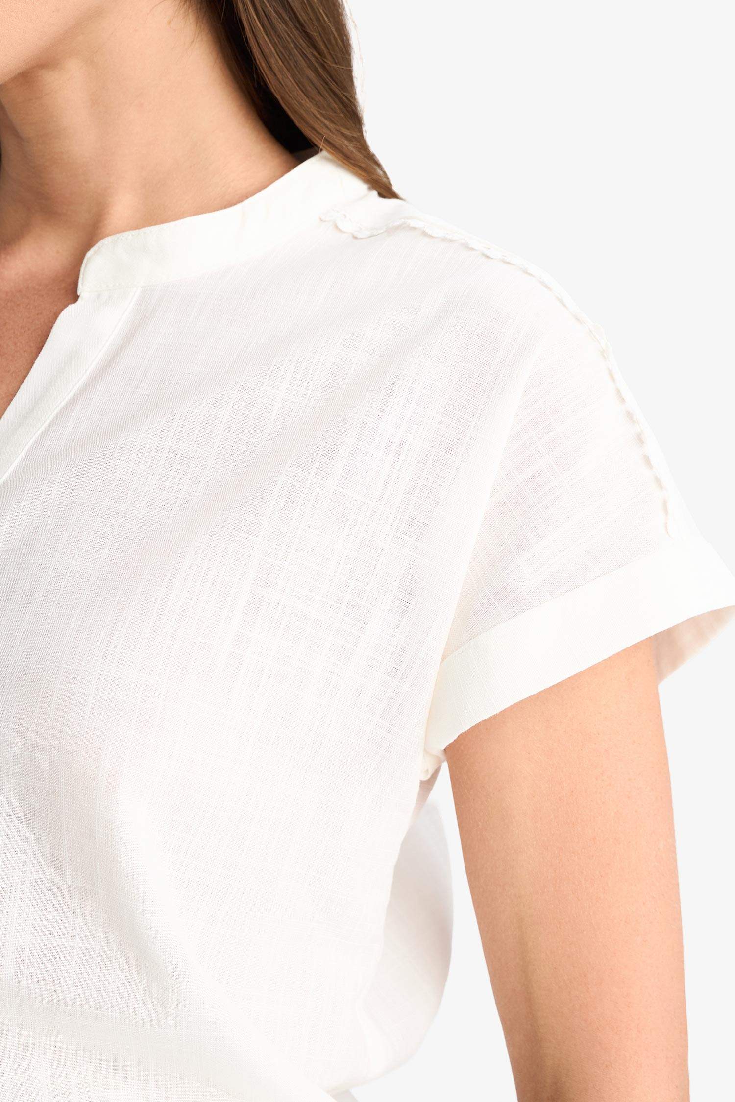 Regular Fit Flam Cotton Short Sleeve Blouse