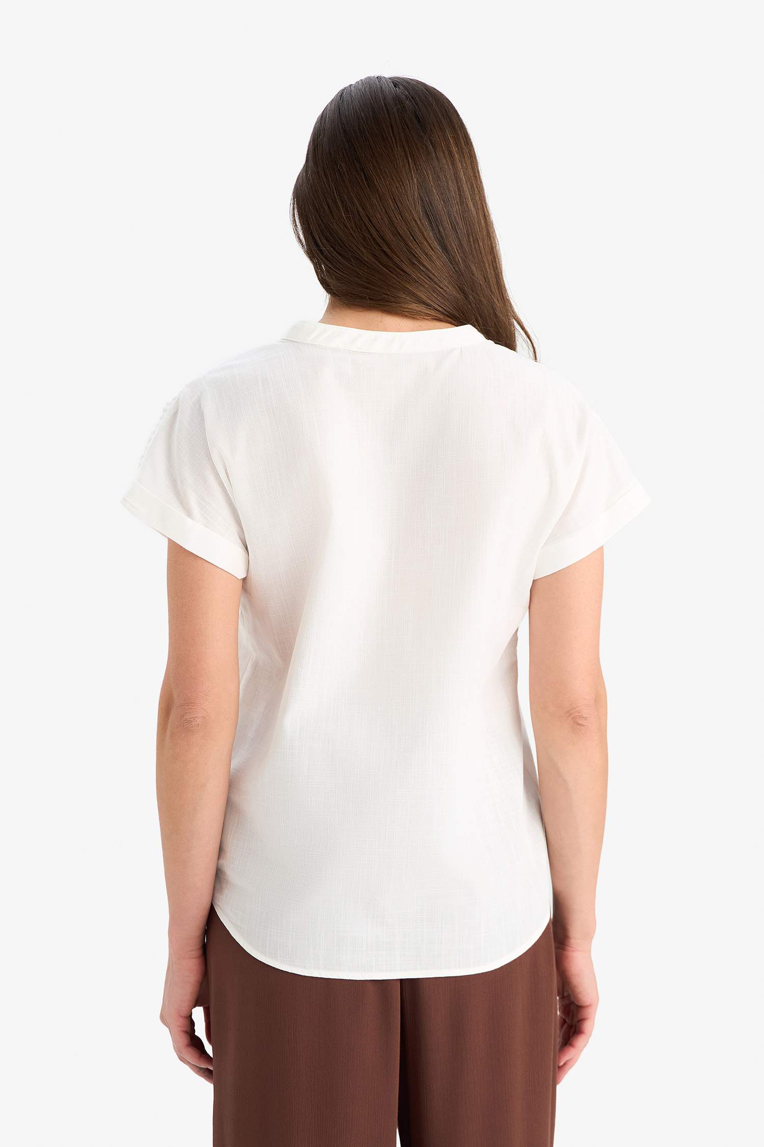 Regular Fit Flam Cotton Short Sleeve Blouse