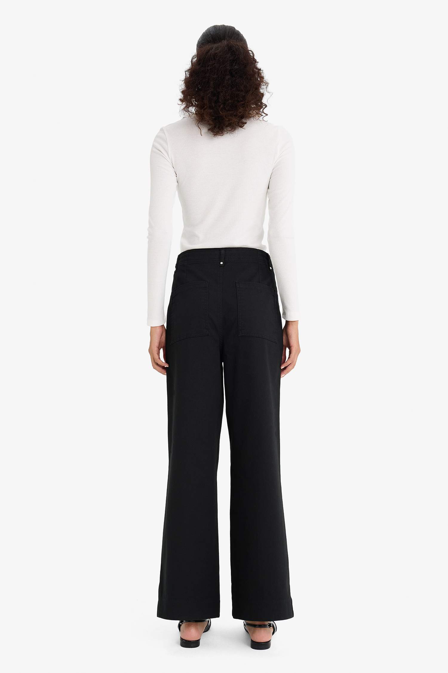 بنطلون جبردين حريمي وايد ليج برجل واسع وخصر عالي