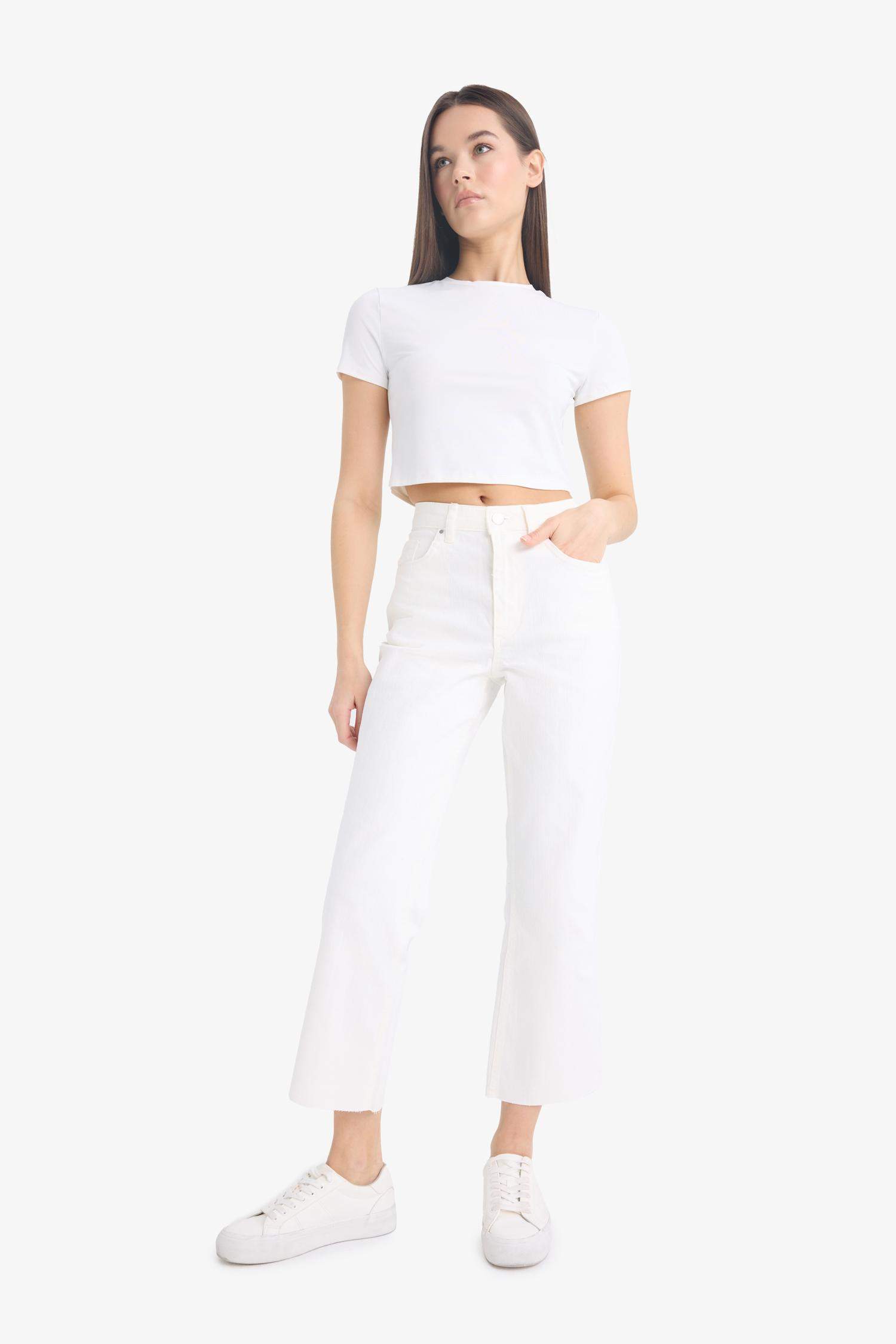 Crop Flare Fit Normal Waist Gabardine Trousers