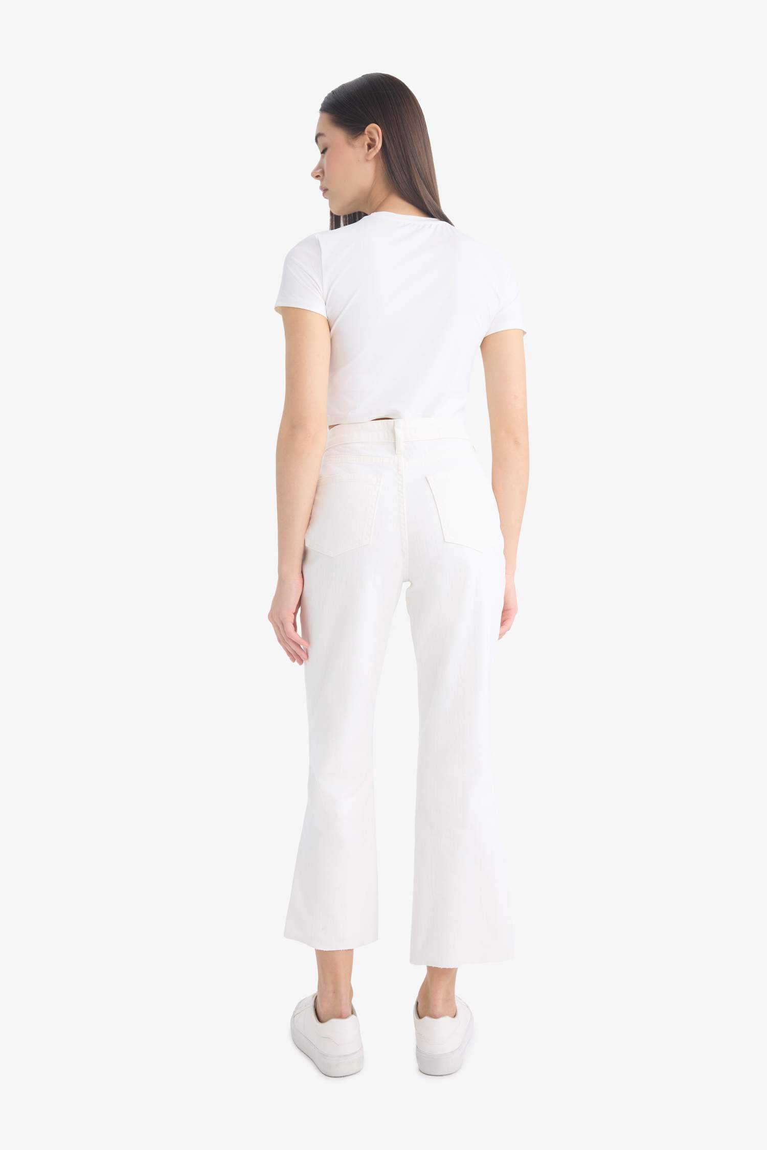 Crop Flare Fit Normal Waist Gabardine Trousers