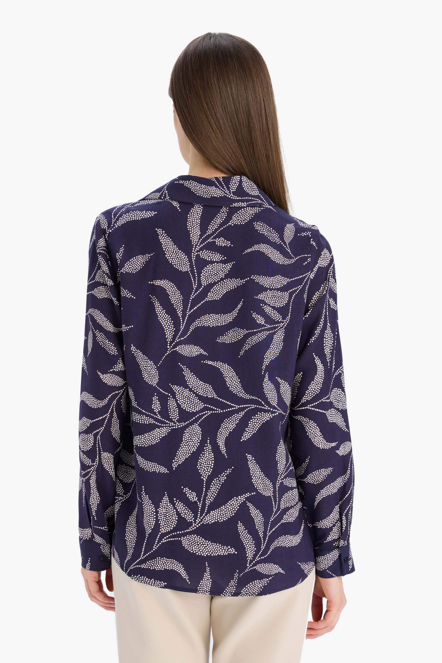 Regular Fit Shirt Collar Floral Long Sleeve Shirt