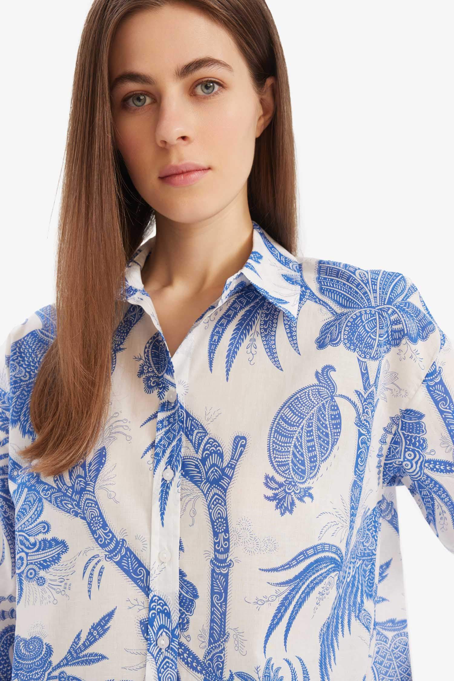 Oversize Geniş Kalıp Desenli Oxford Uzun Kollu Gömlek