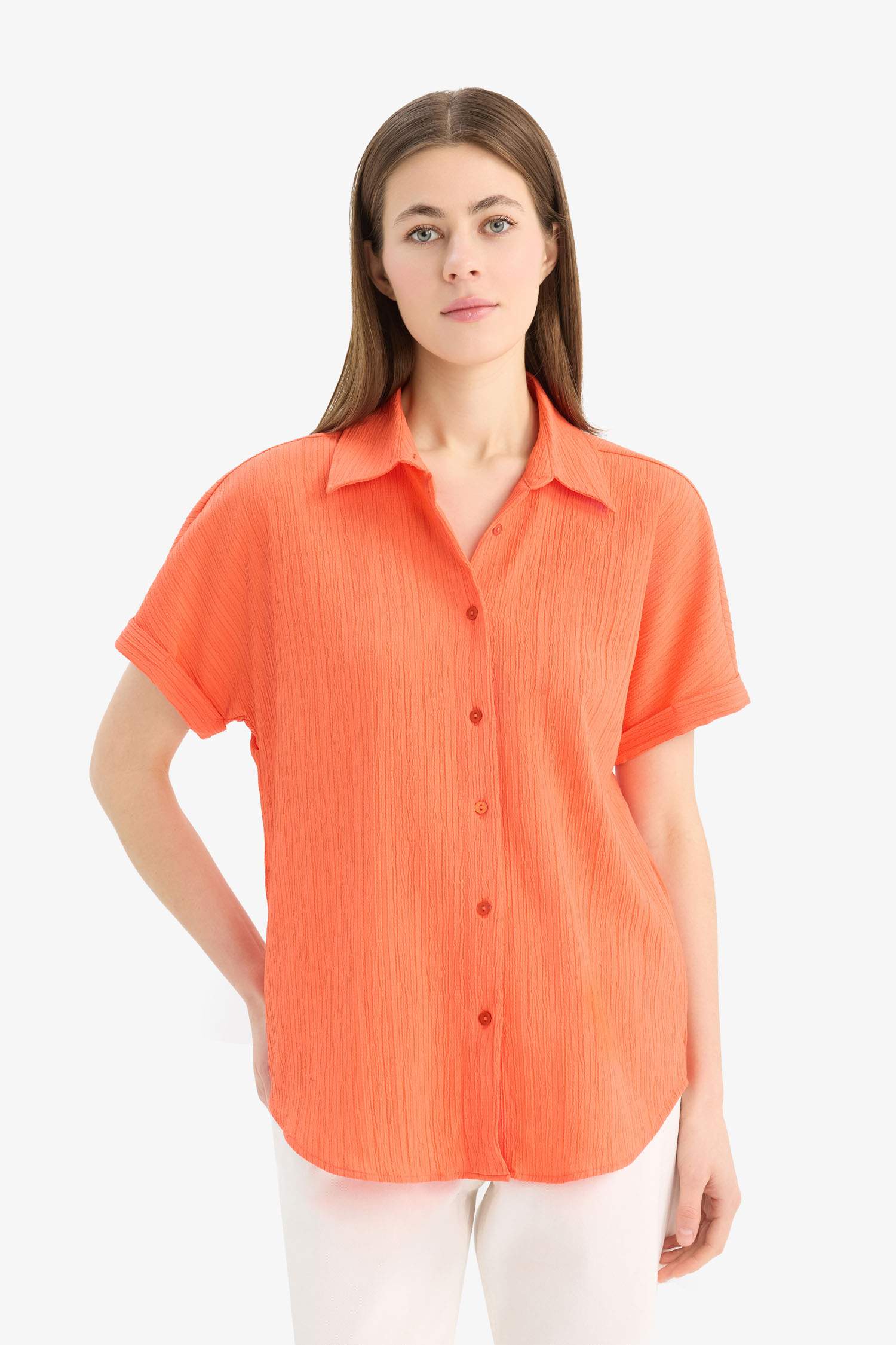 قميص منسوج نص كم قصة عادية