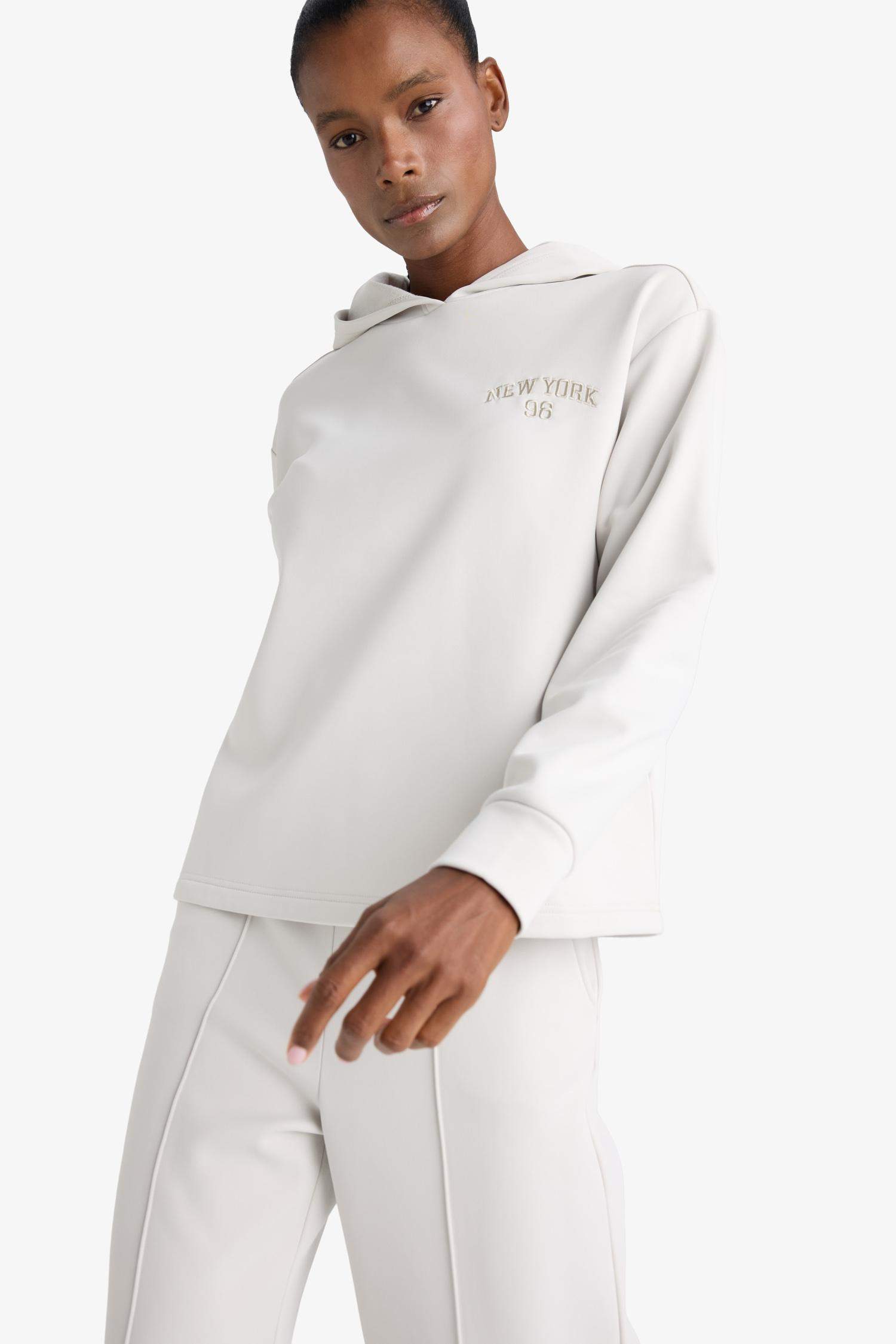 DeFactoFit Standard Fit Hooded Printed Scuba Fabric Sports Sweatshirt