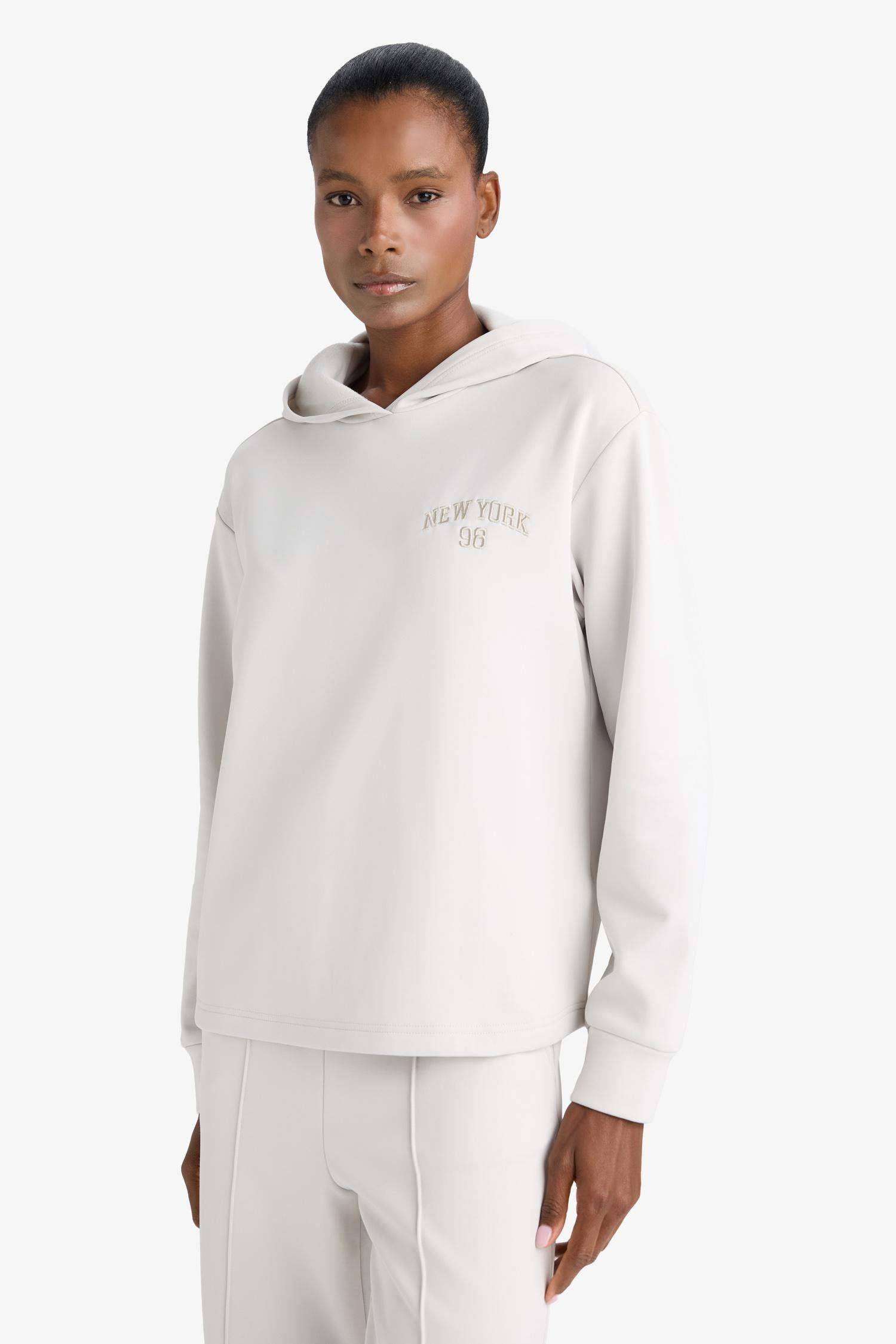 DeFactoFit Standard Fit Hooded Printed Scuba Fabric Sports Sweatshirt