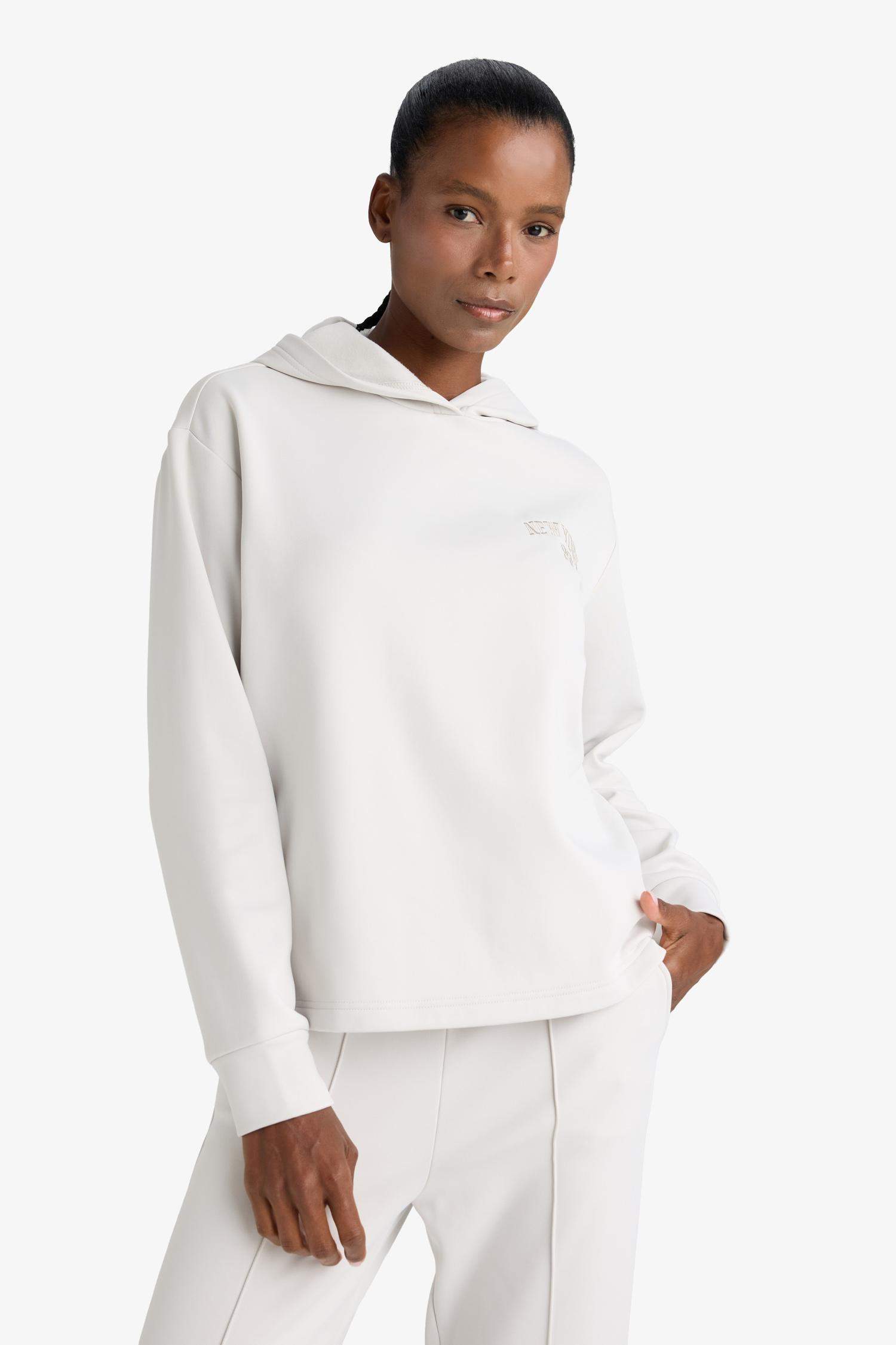 DeFactoFit Standard Fit Hooded Printed Scuba Fabric Sports Sweatshirt