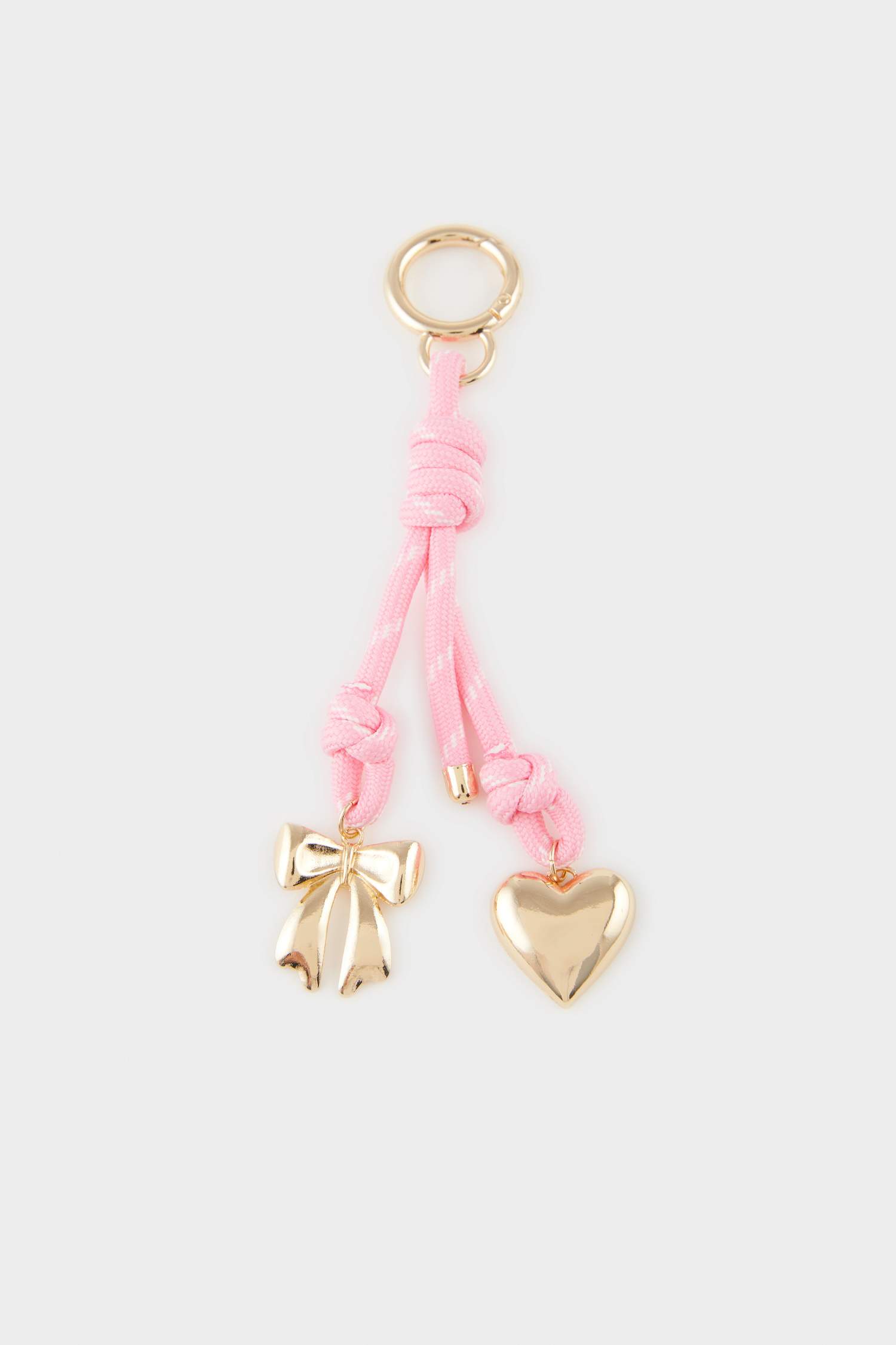 Woman Pink Cord Heart Ribbon Charm Keychain