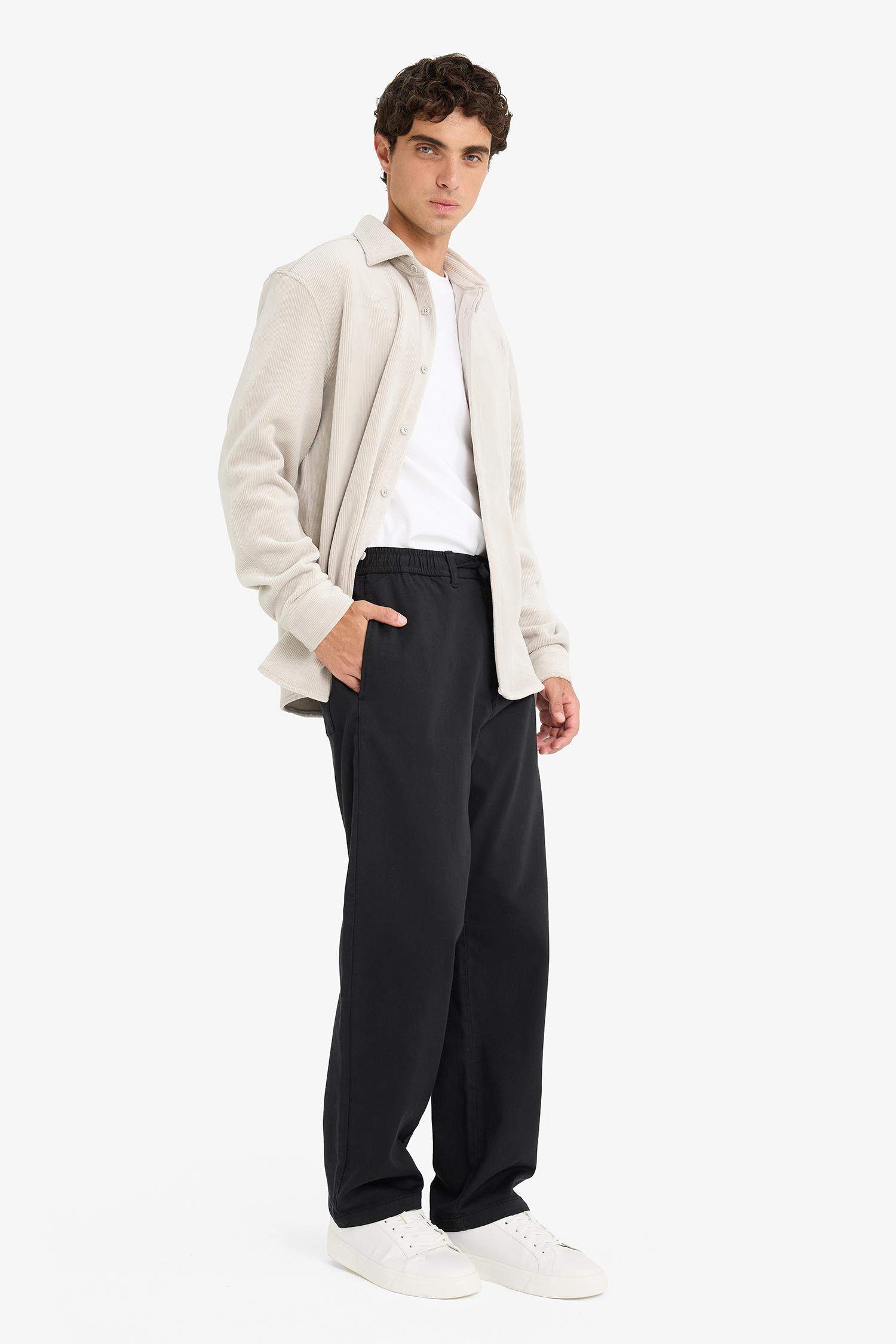 Wide Leg Regular Hem Zipper Trousers