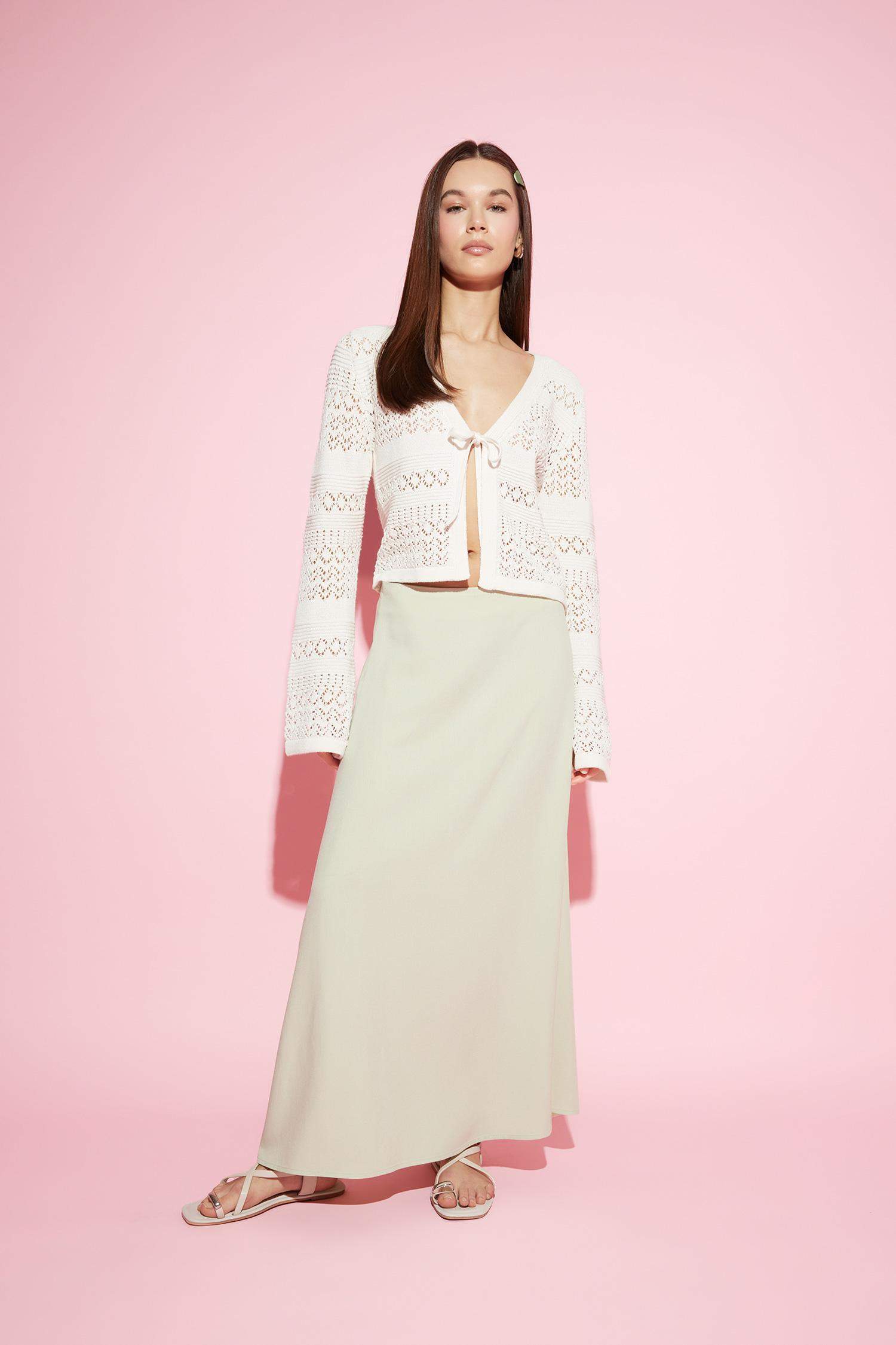 Coool V Yaka Bağcıklı Kroşe Triko Hırka