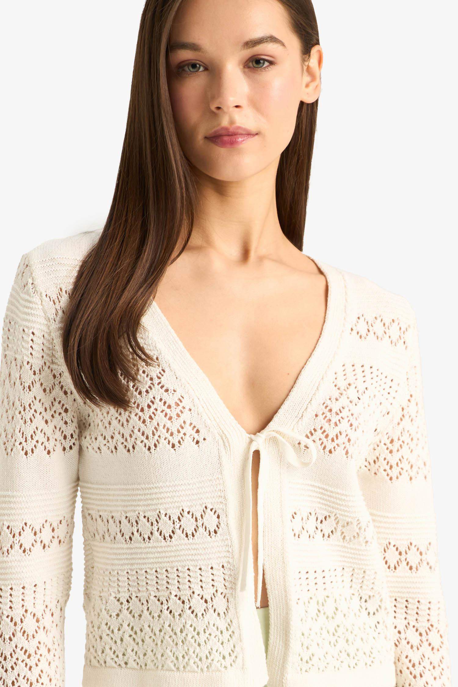 Coool V Yaka Bağcıklı Kroşe Triko Hırka