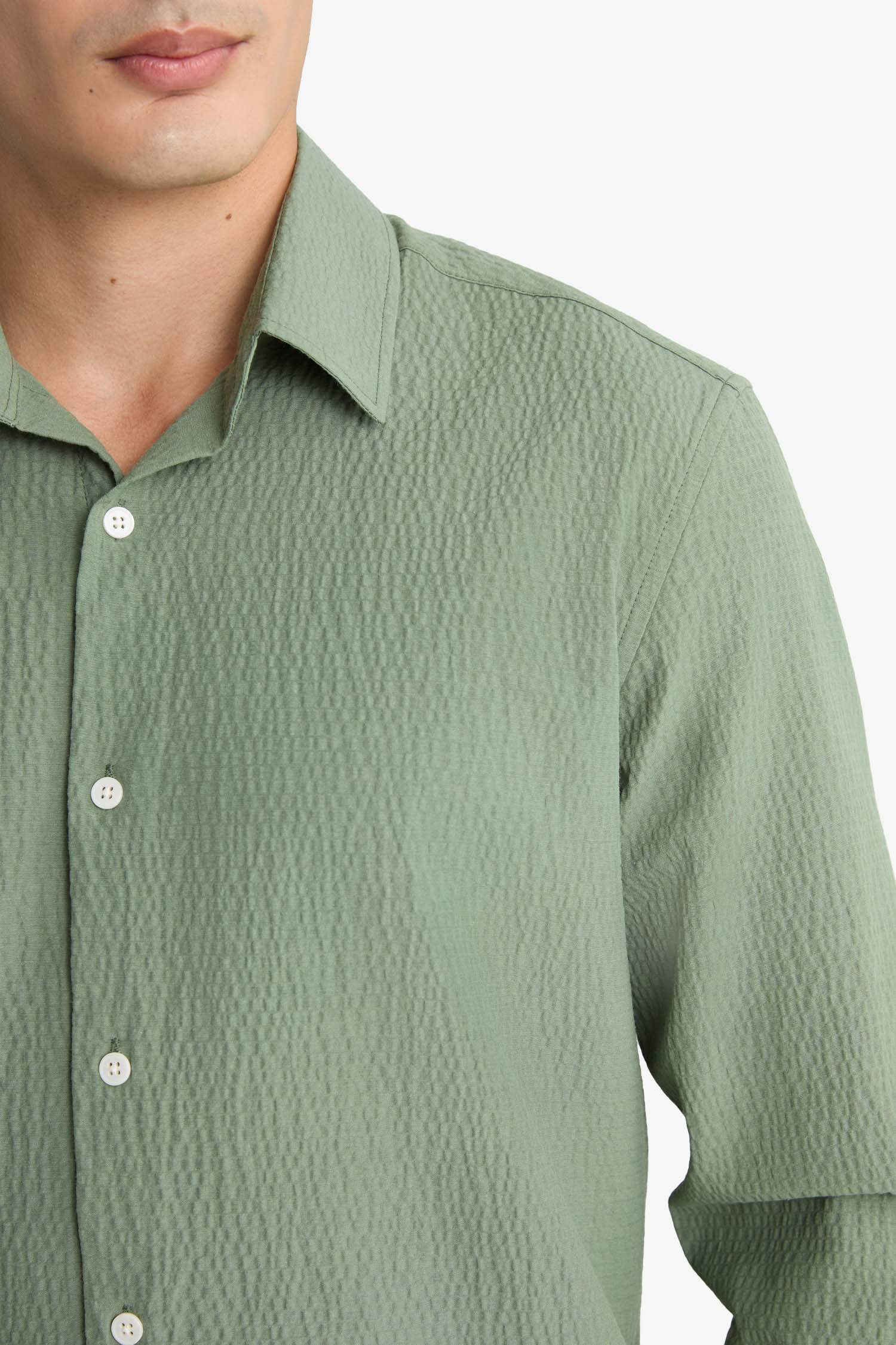 Modern Fit Polo Yaka Krinkıl Uzun Kollu Gömlek