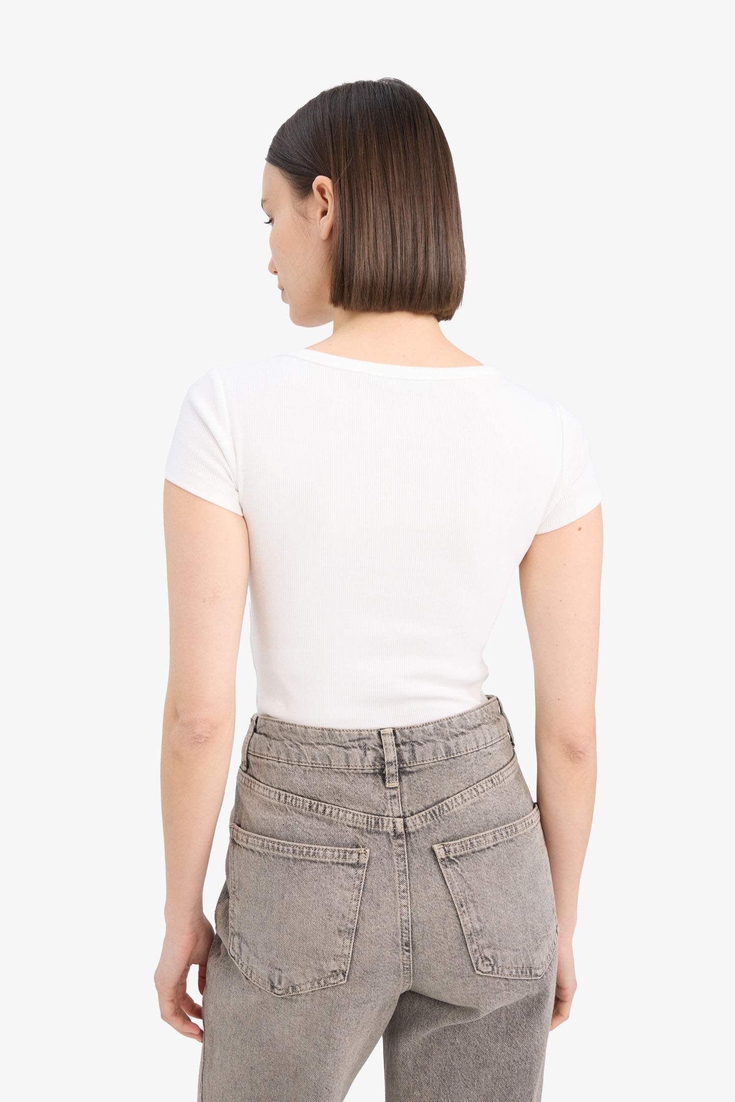 Coool Yuvarlak Yaka Fitilli Kaşkorse Kısa Kollu Çıtçıtlı Body