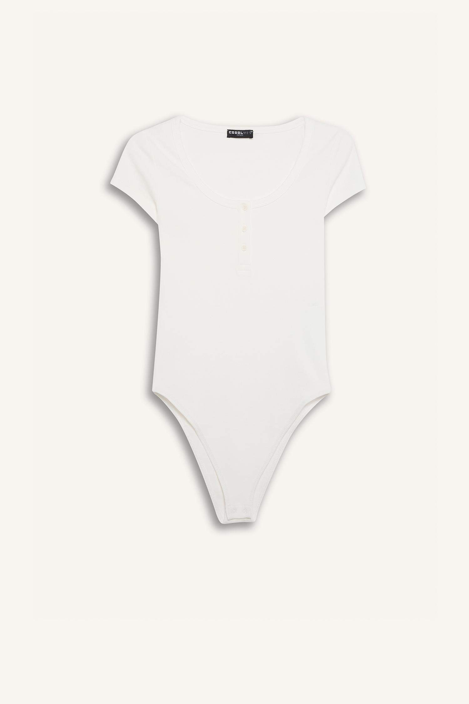 Coool Yuvarlak Yaka Fitilli Kaşkorse Kısa Kollu Çıtçıtlı Body