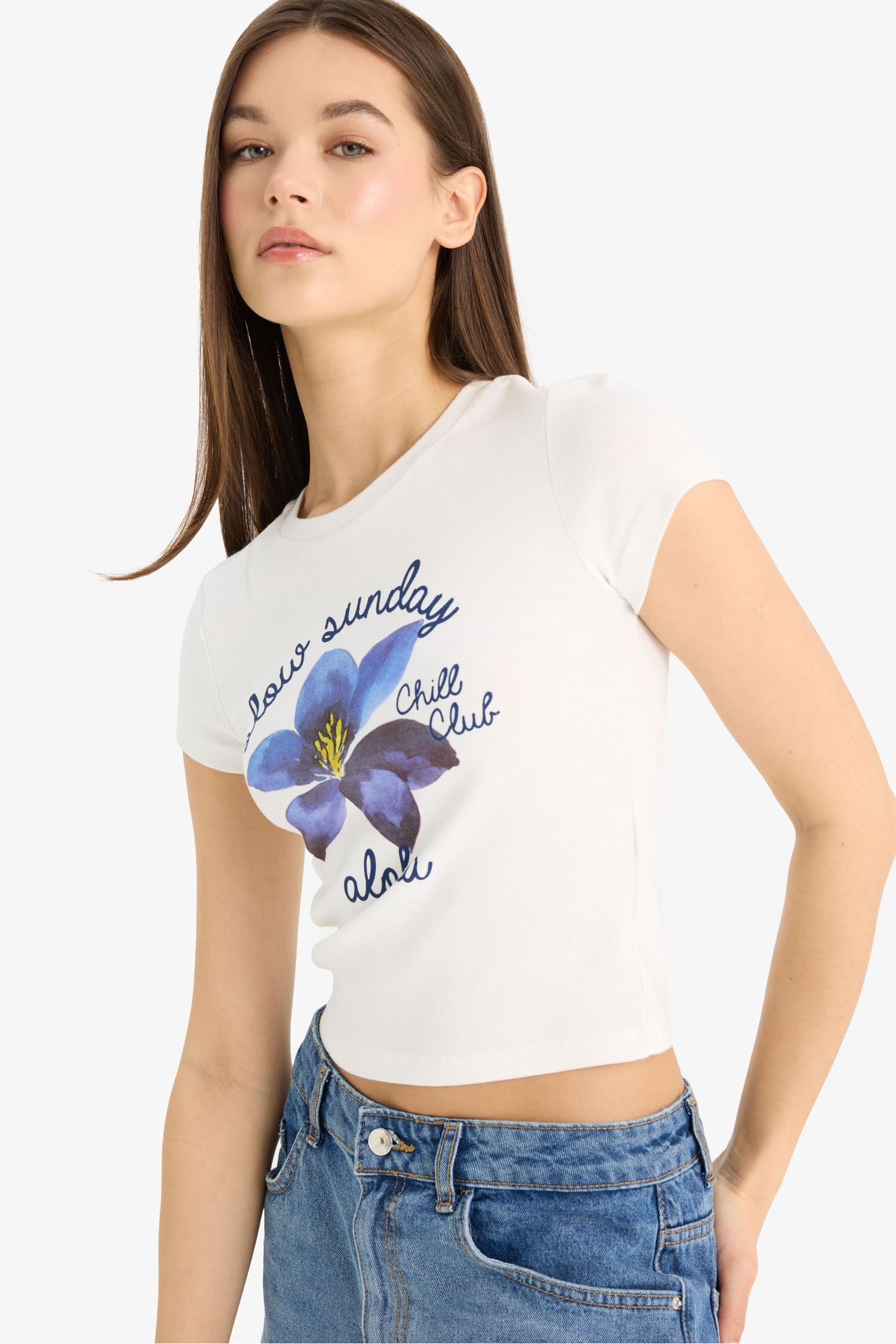 T-shirt en maille slim imprimé à col rond et manches courtes