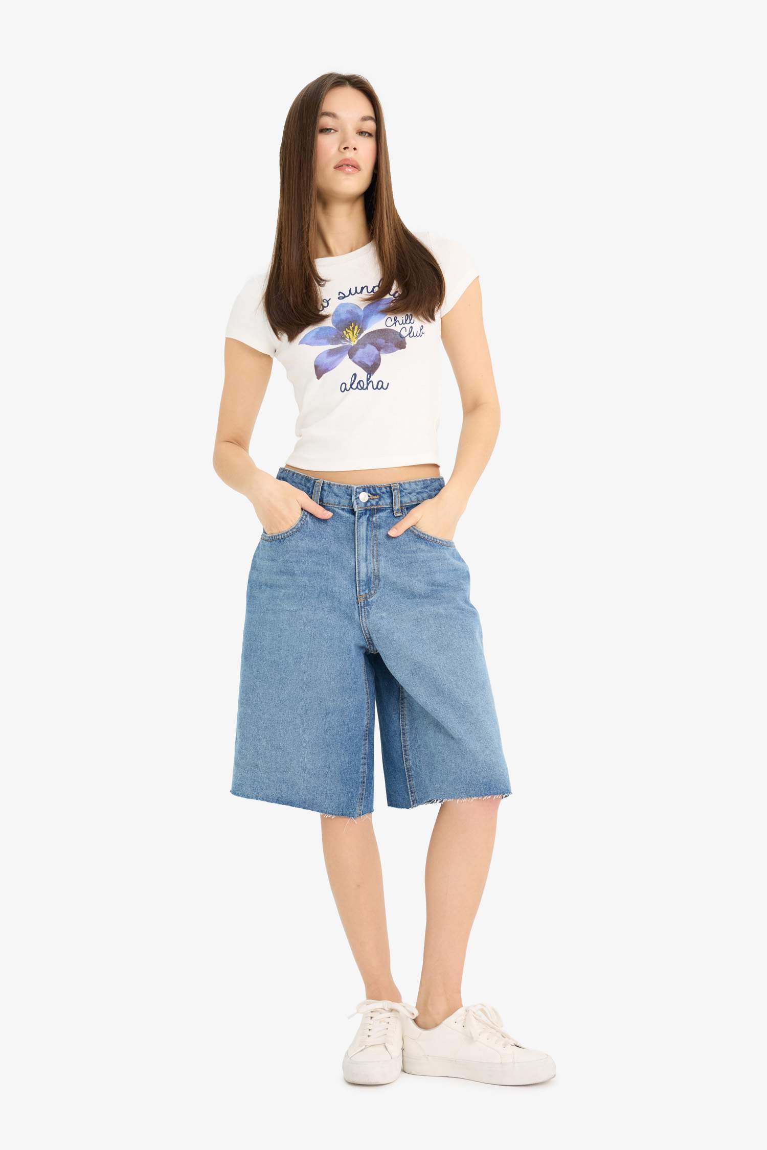 T-shirt en maille slim imprimé à col rond et manches courtes