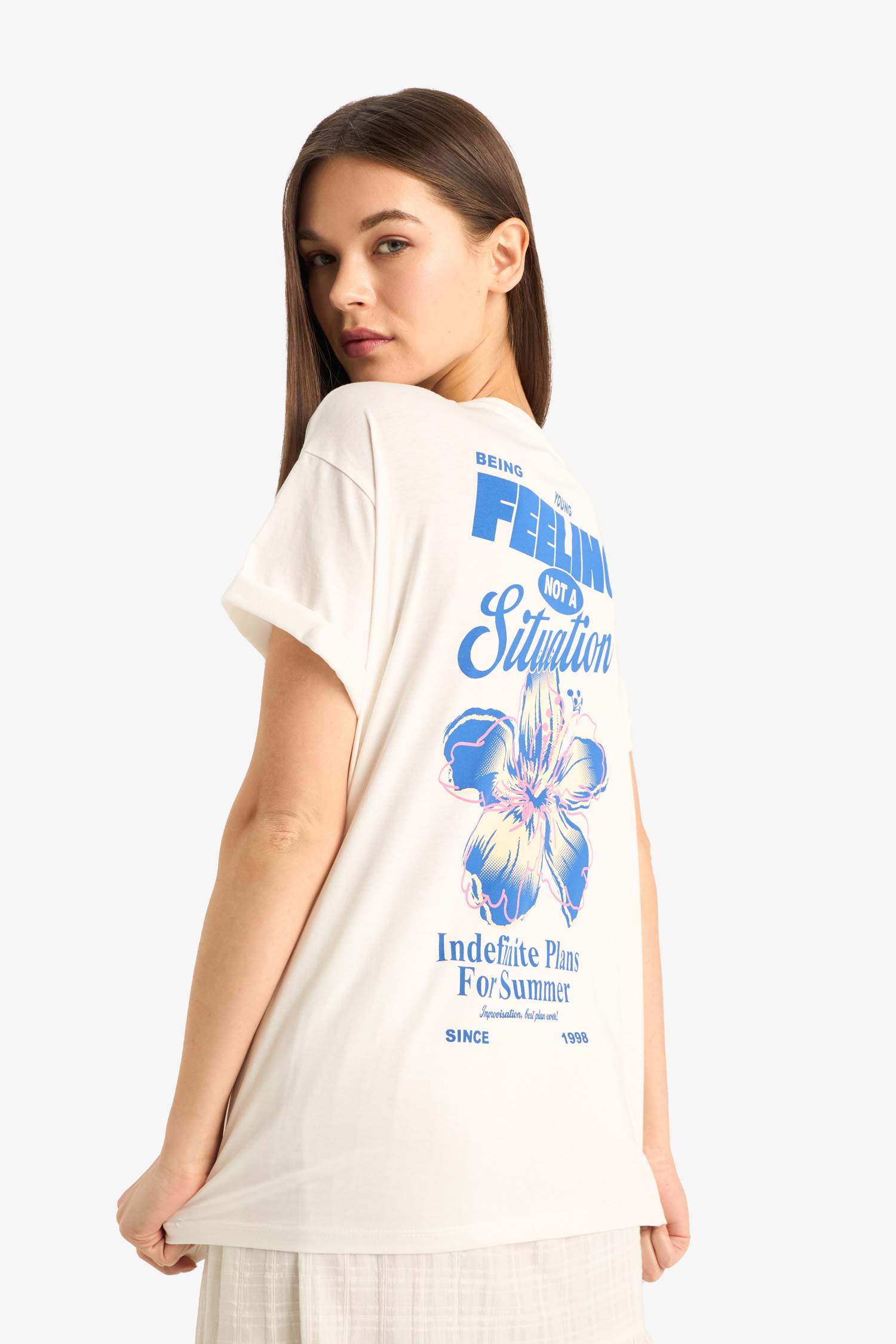 Oversize Fit Crew Neck Printed Short Sleeve T-Shirt