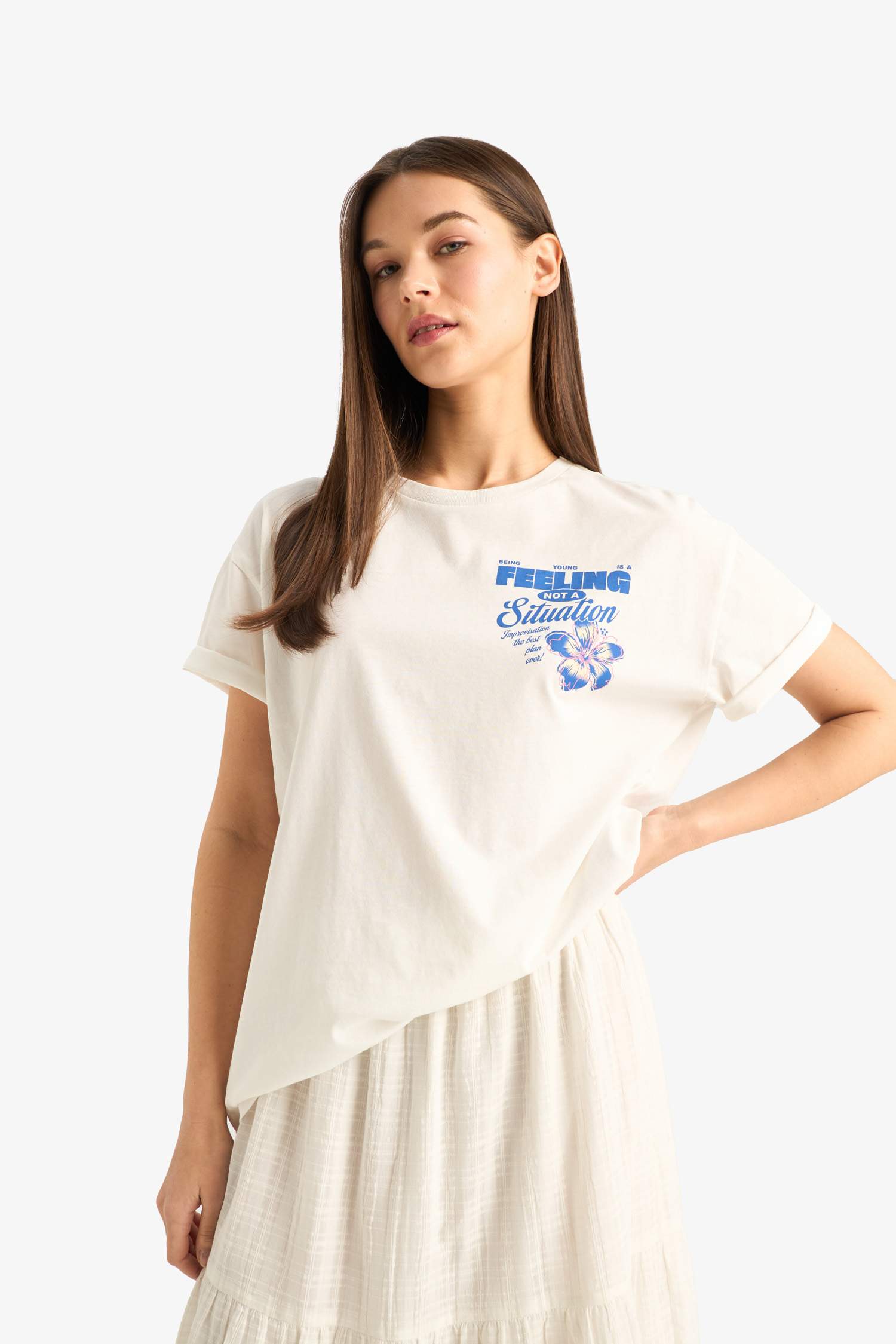 Oversize Fit Crew Neck Printed Short Sleeve T-Shirt