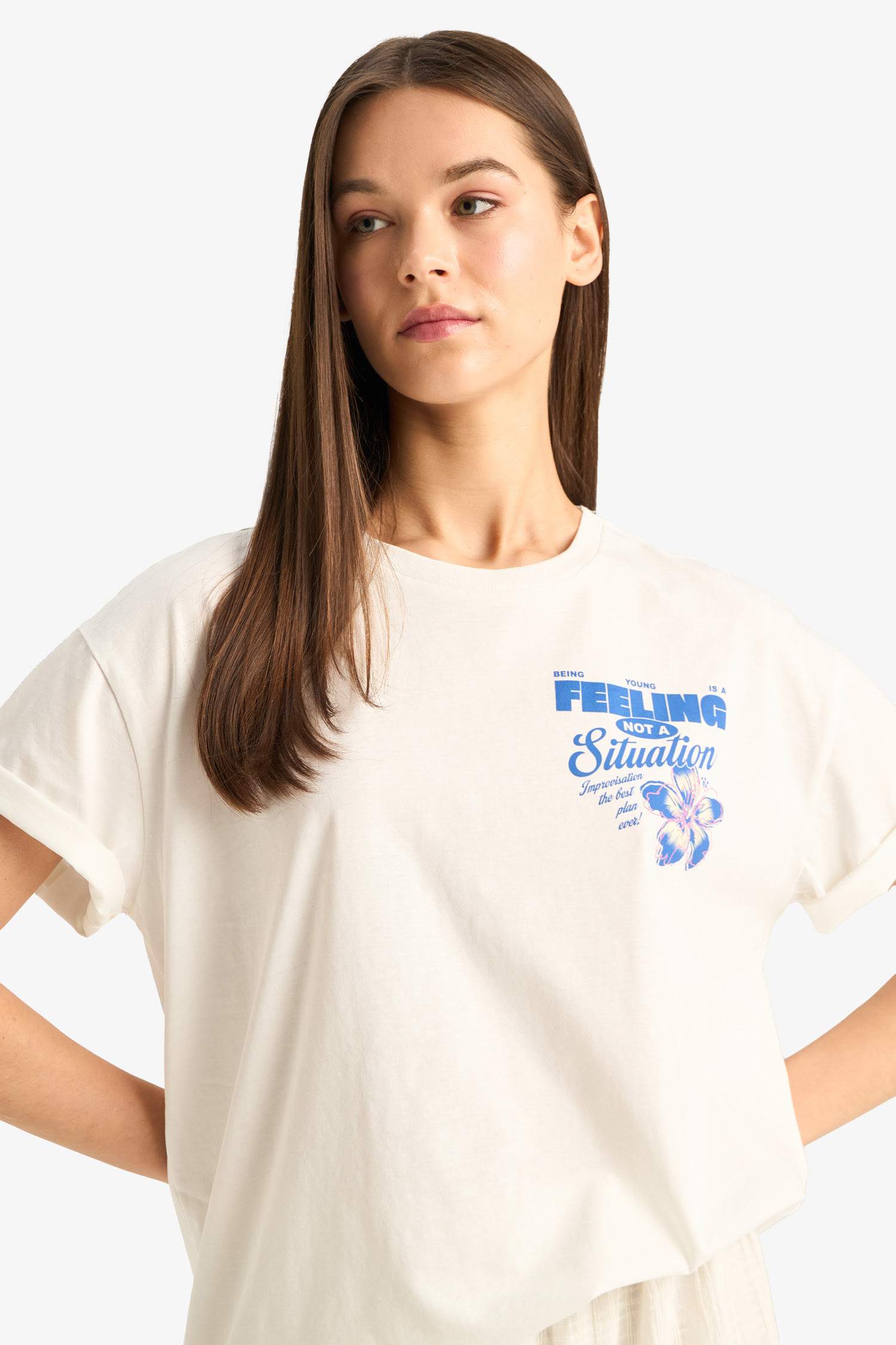 Oversize Fit Crew Neck Printed Short Sleeve T-Shirt