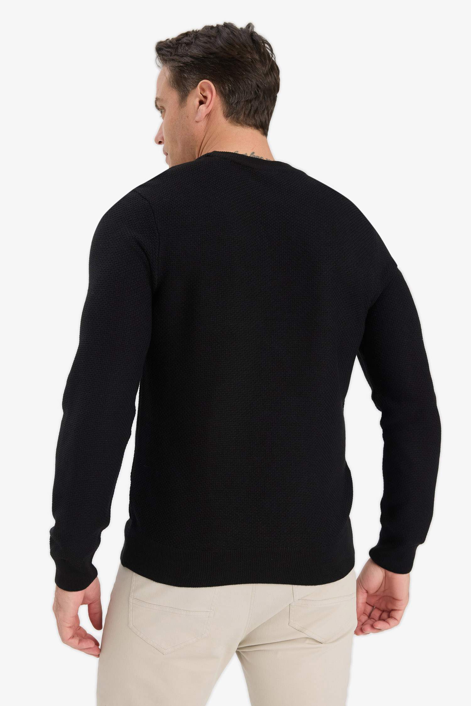 Standart Fit Bisiklet Yaka Basic Dokulu Triko Kazak