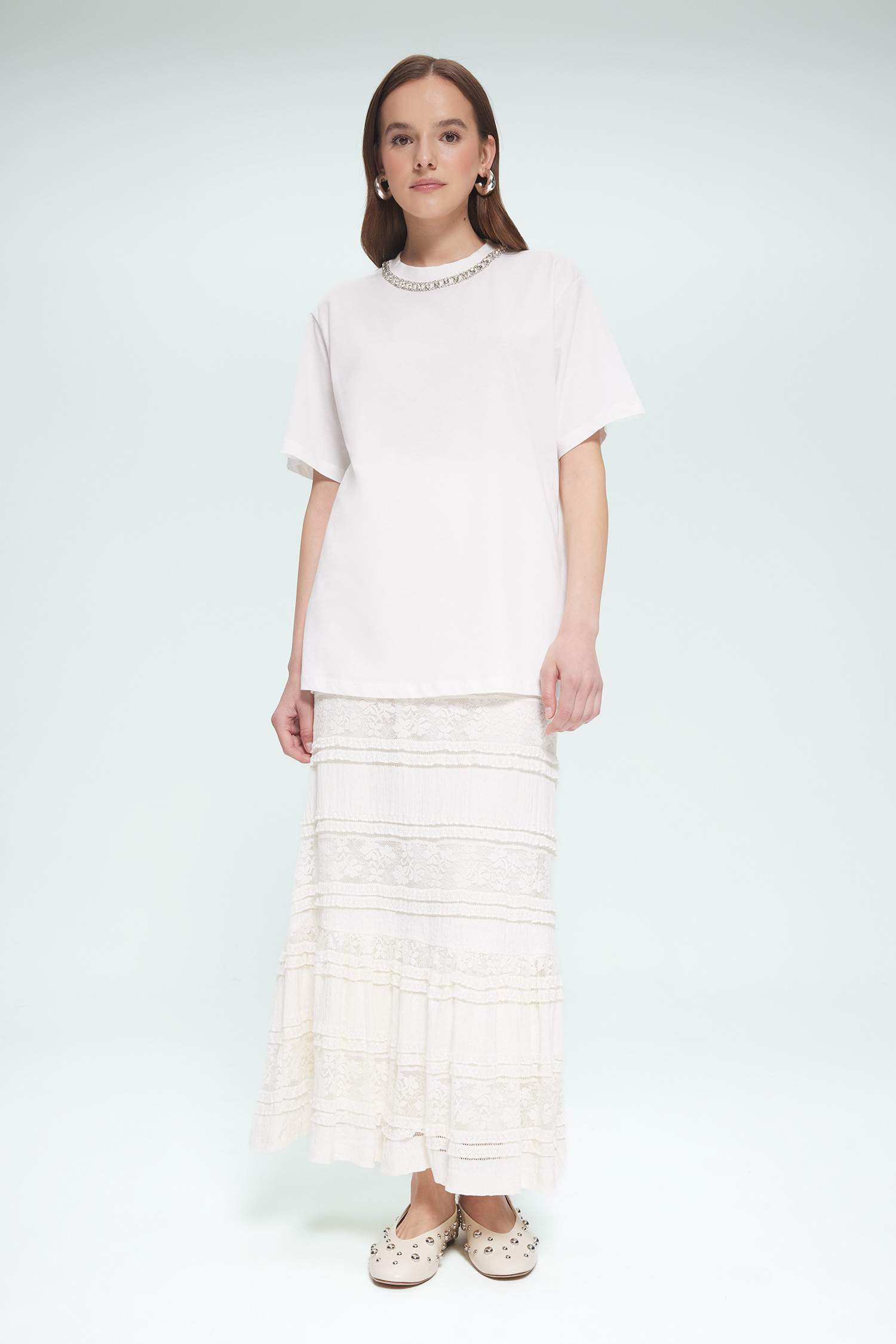 تيشيرت طويل قصة عادية بياخة مستديرة