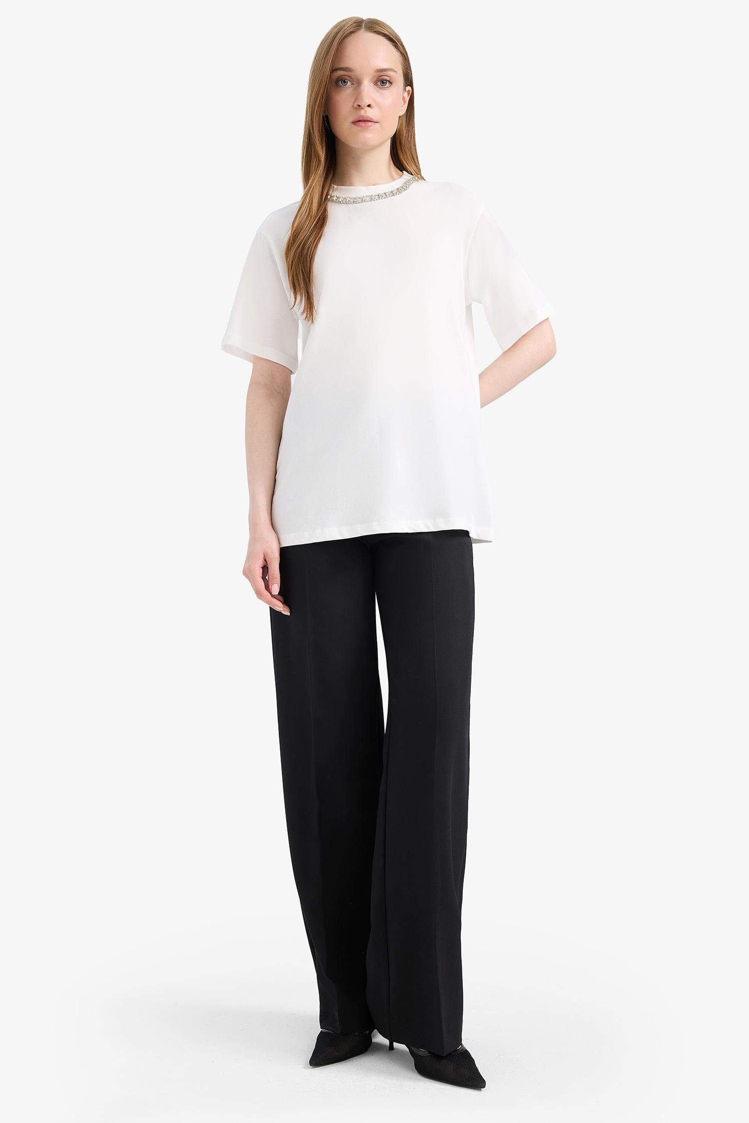 تيشيرت طويل قصة عادية بياخة مستديرة