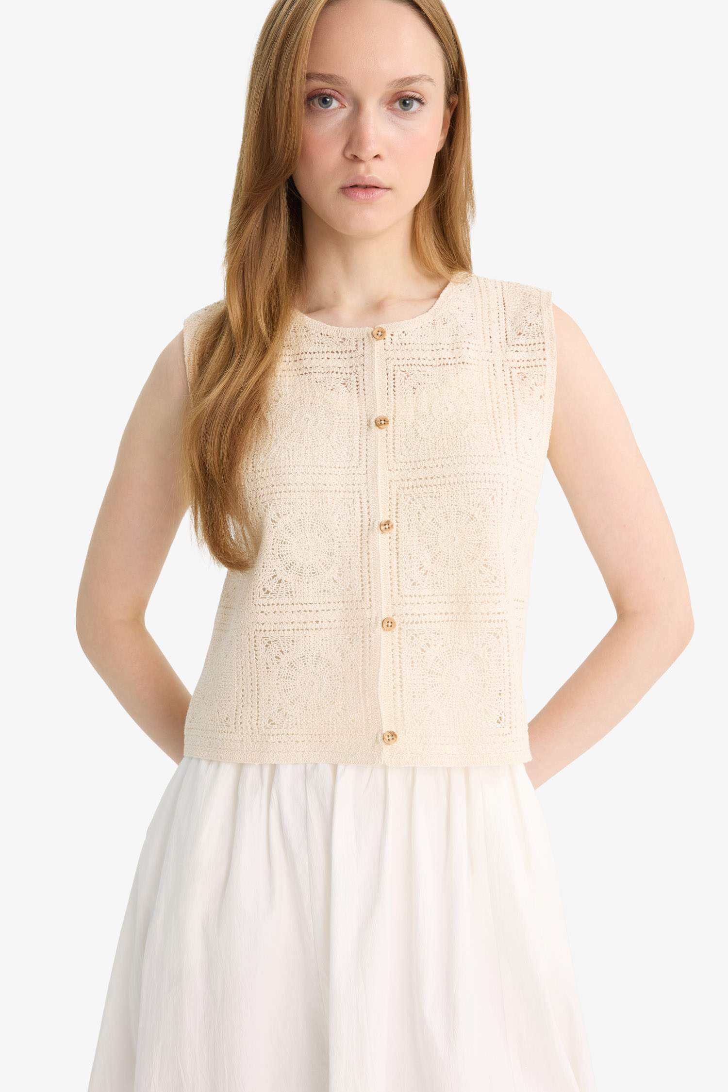 Boxy Fit Crew Neck Lace Vest