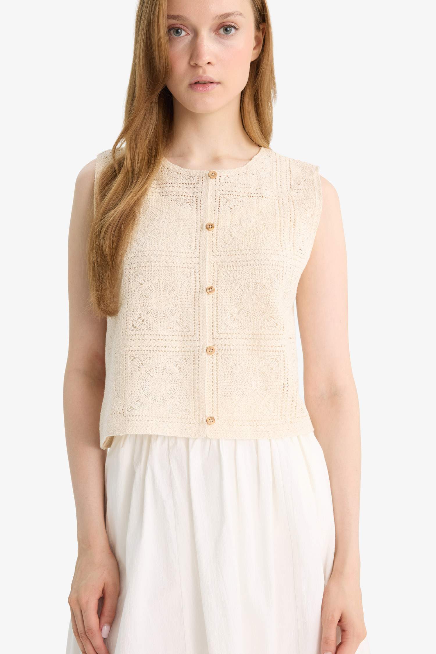 Boxy Fit Crew Neck Lace Vest
