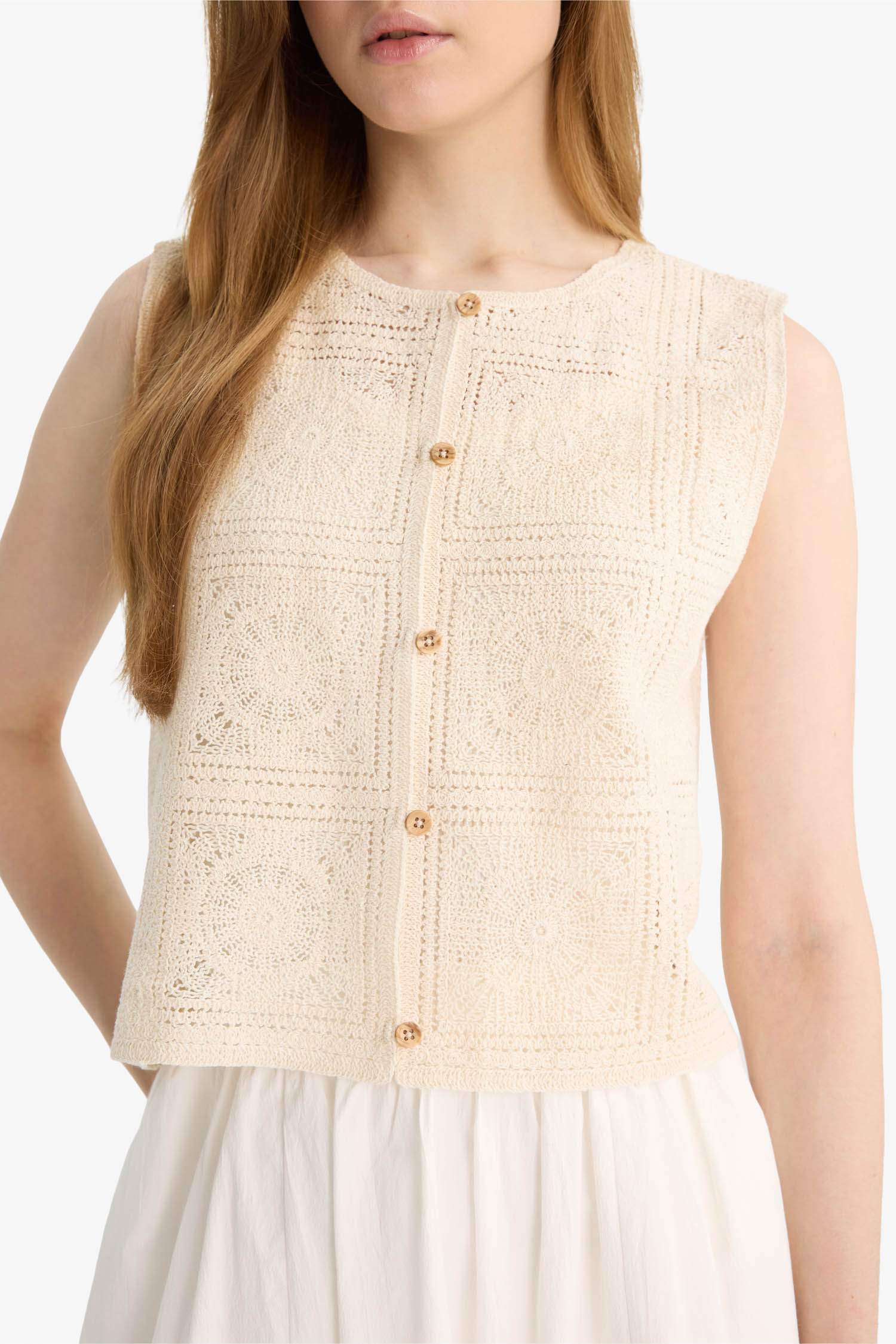 Boxy Fit Crew Neck Lace Vest