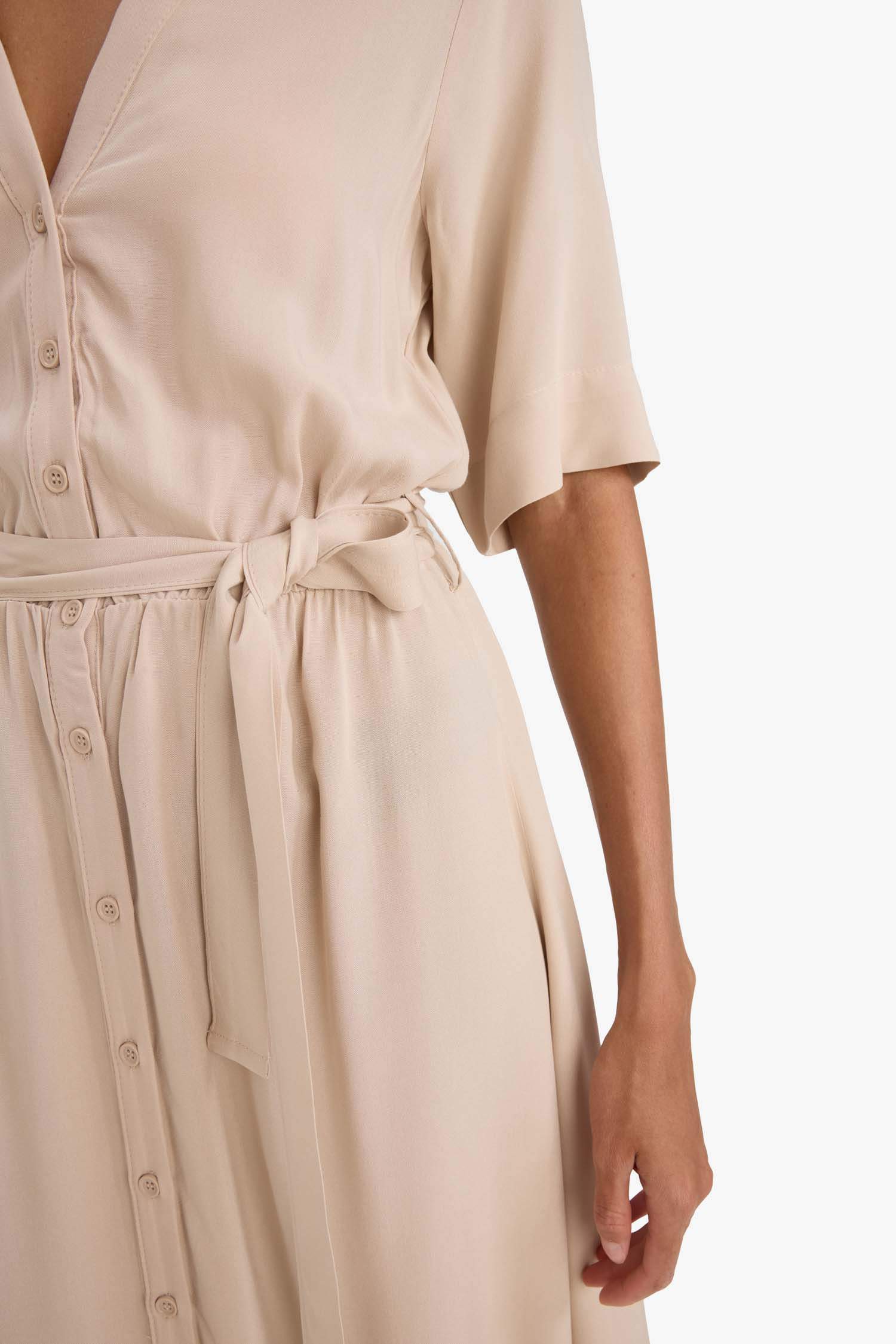 Shirt Collar Belted Short Sleeve Midi Dress