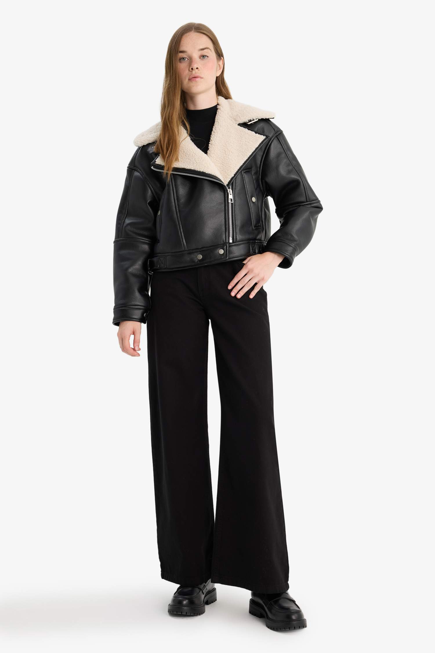 Faux Leather Jacket Femme Veste Simili Cuir Femme Courte Blouson Simili Cuir Femme Veste Biker Blouson Motard Femme Veste Cintrée Imitation Cuir Oversize Femme Col Montant PU Grande Taille Bleu S