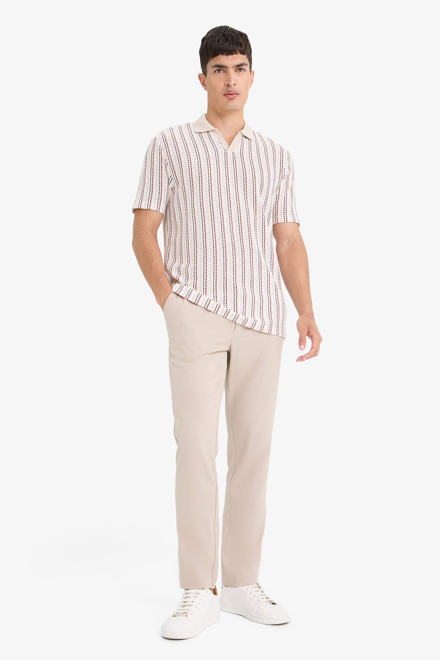 Regular Fit Polo Yaka Çizgili Kısa Kollu Tişört