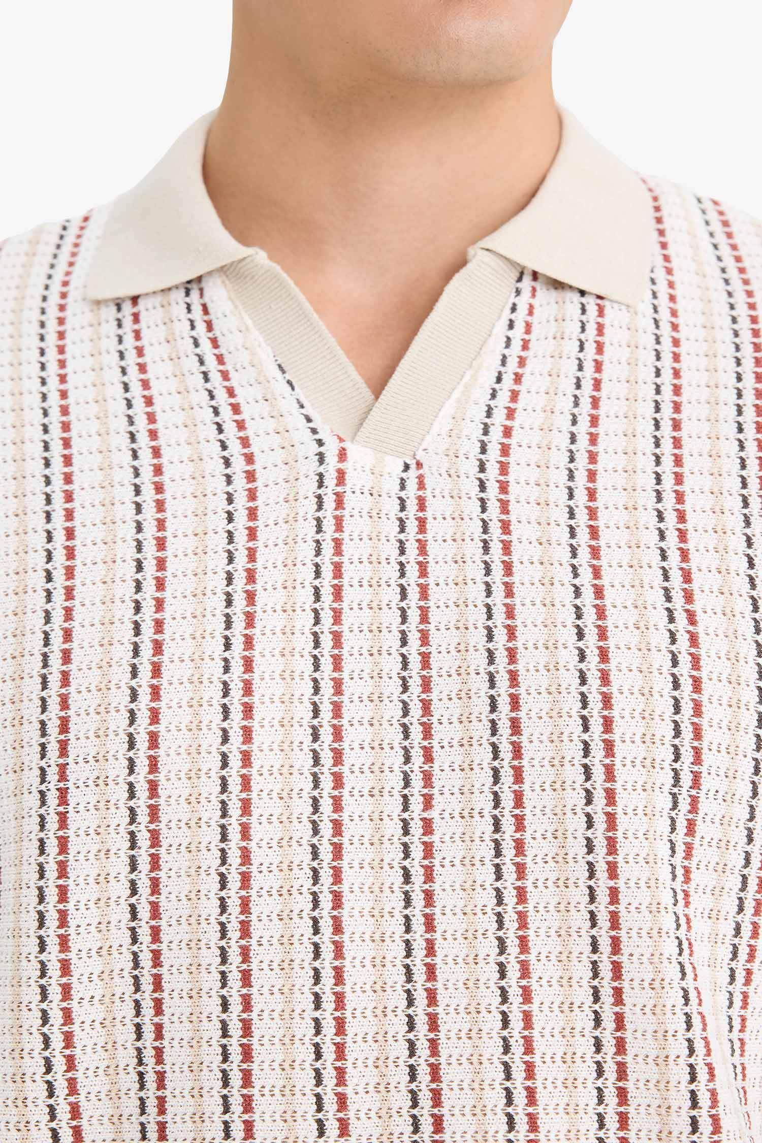 Regular Fit Polo Yaka Çizgili Kısa Kollu Tişört