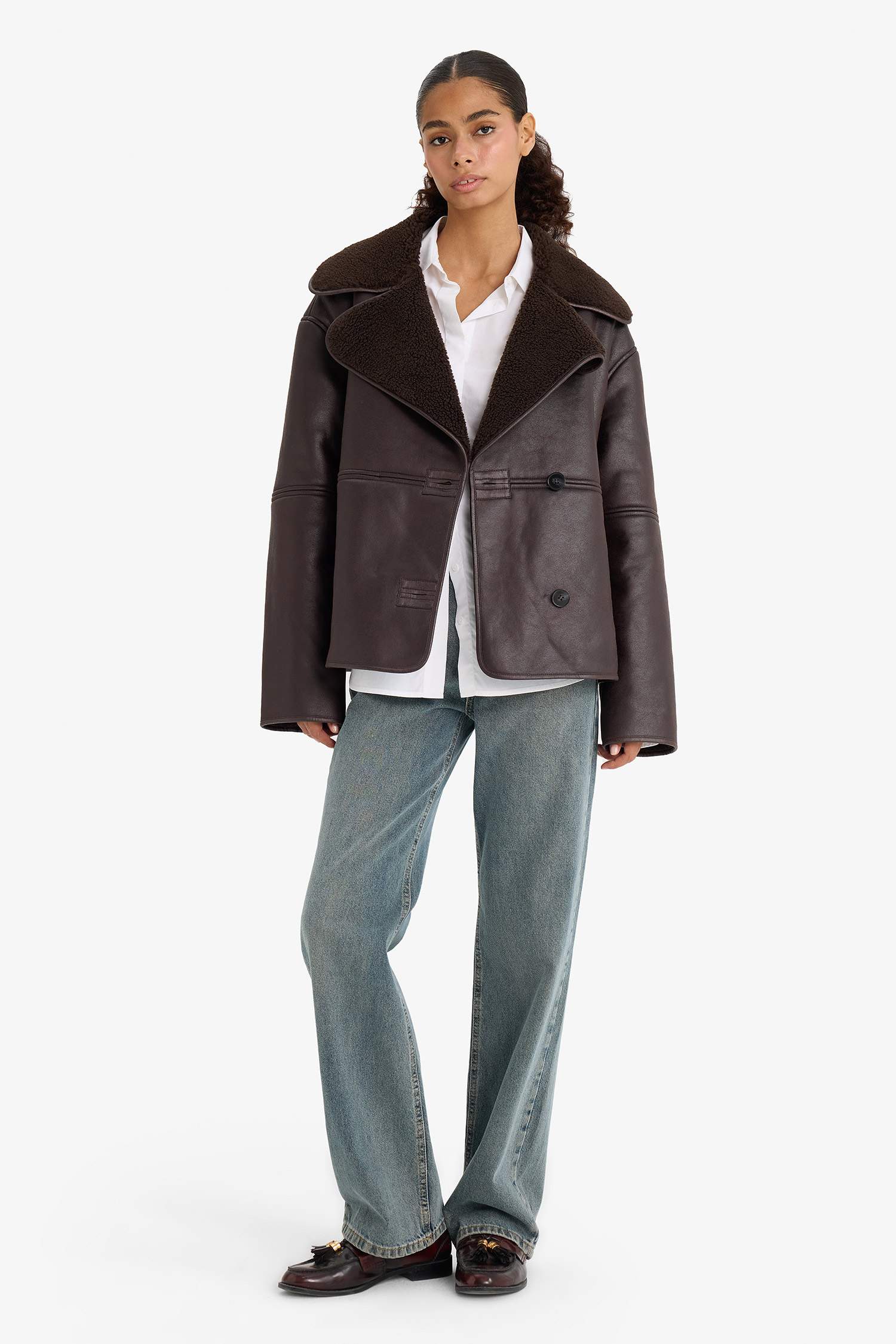 Regular Fit Faux Fur Lined Faux Leather Jacket