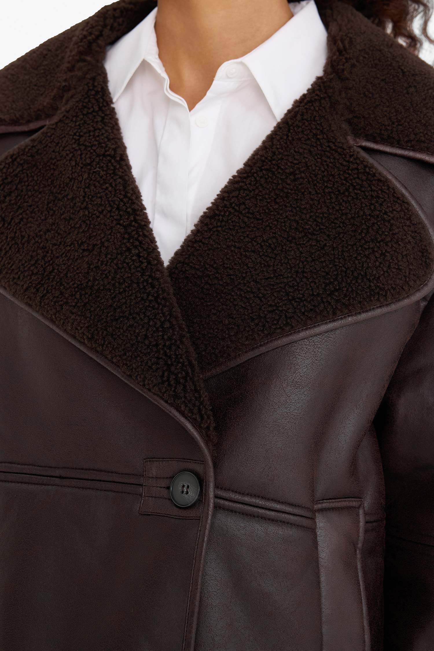 Regular Fit Faux Fur Lined Faux Leather Jacket