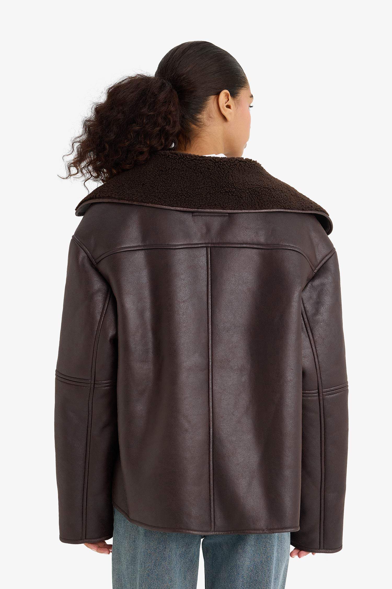 Regular Fit Faux Fur Lined Faux Leather Jacket