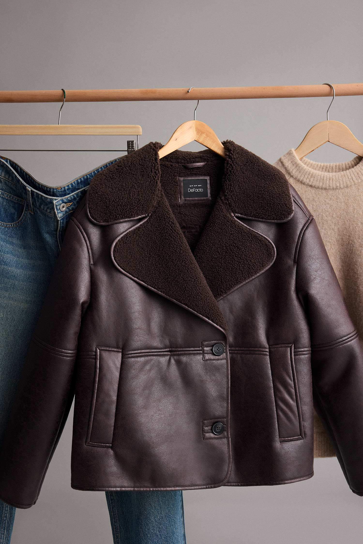 Regular Fit Faux Fur Lined Faux Leather Jacket