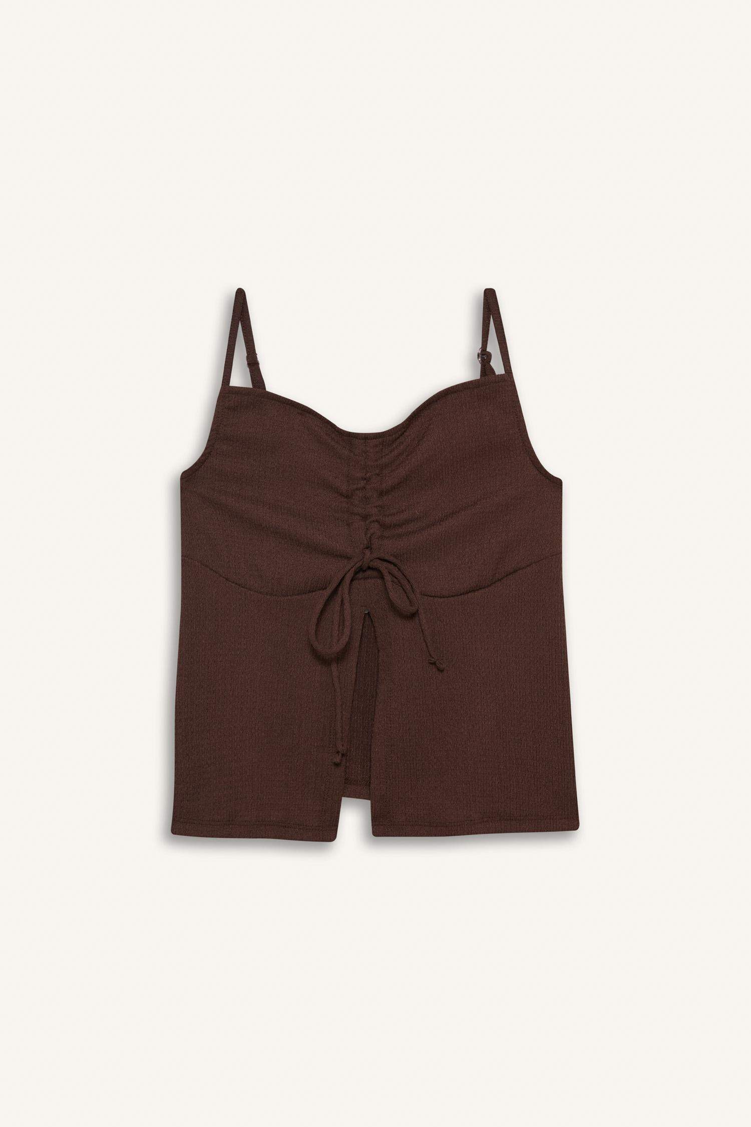 A Kesim V Yaka İnce Askılı Önden Bağlamalı Bluz