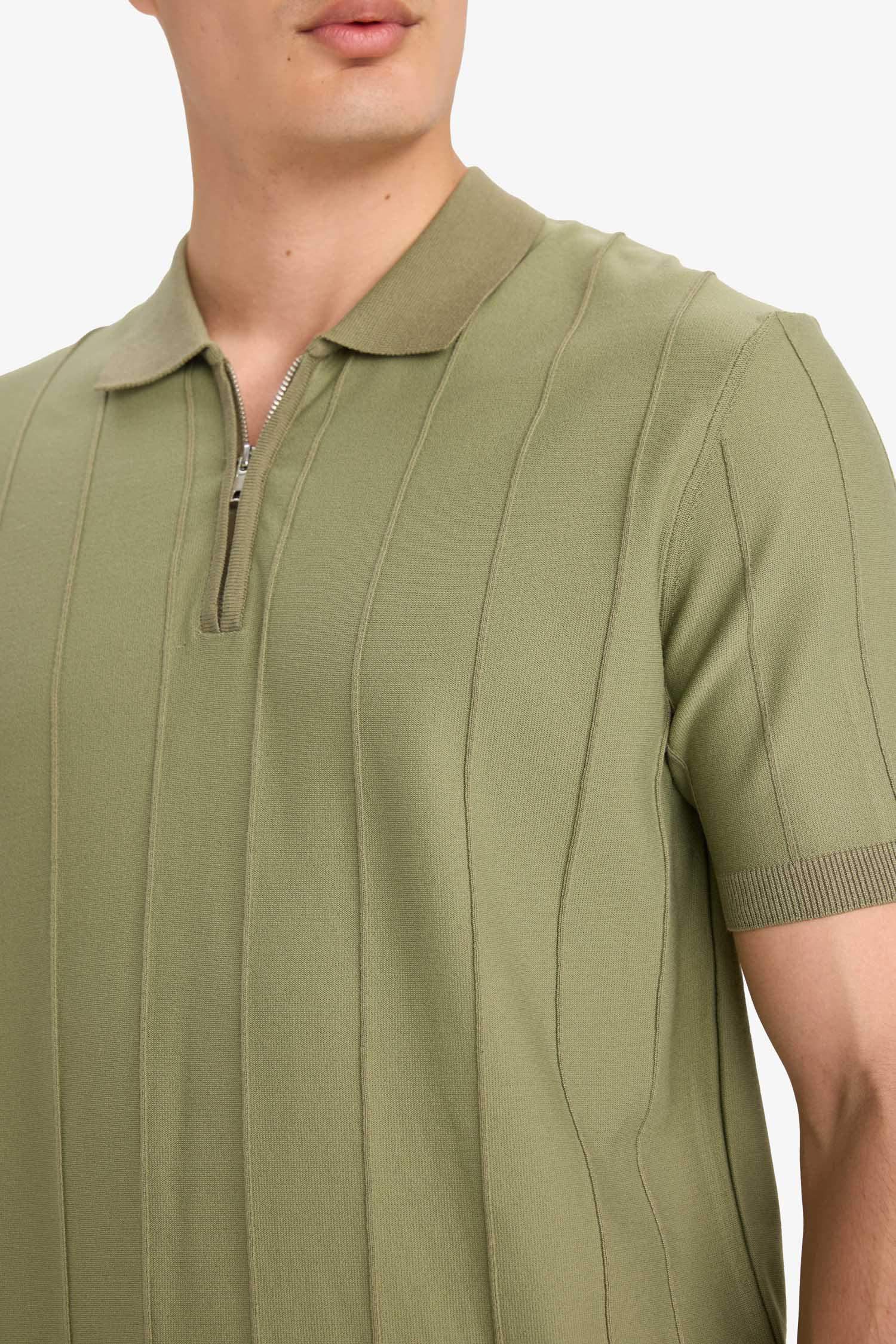 T-shirt Polo zippé en tricot à manches courtes Coupe standard