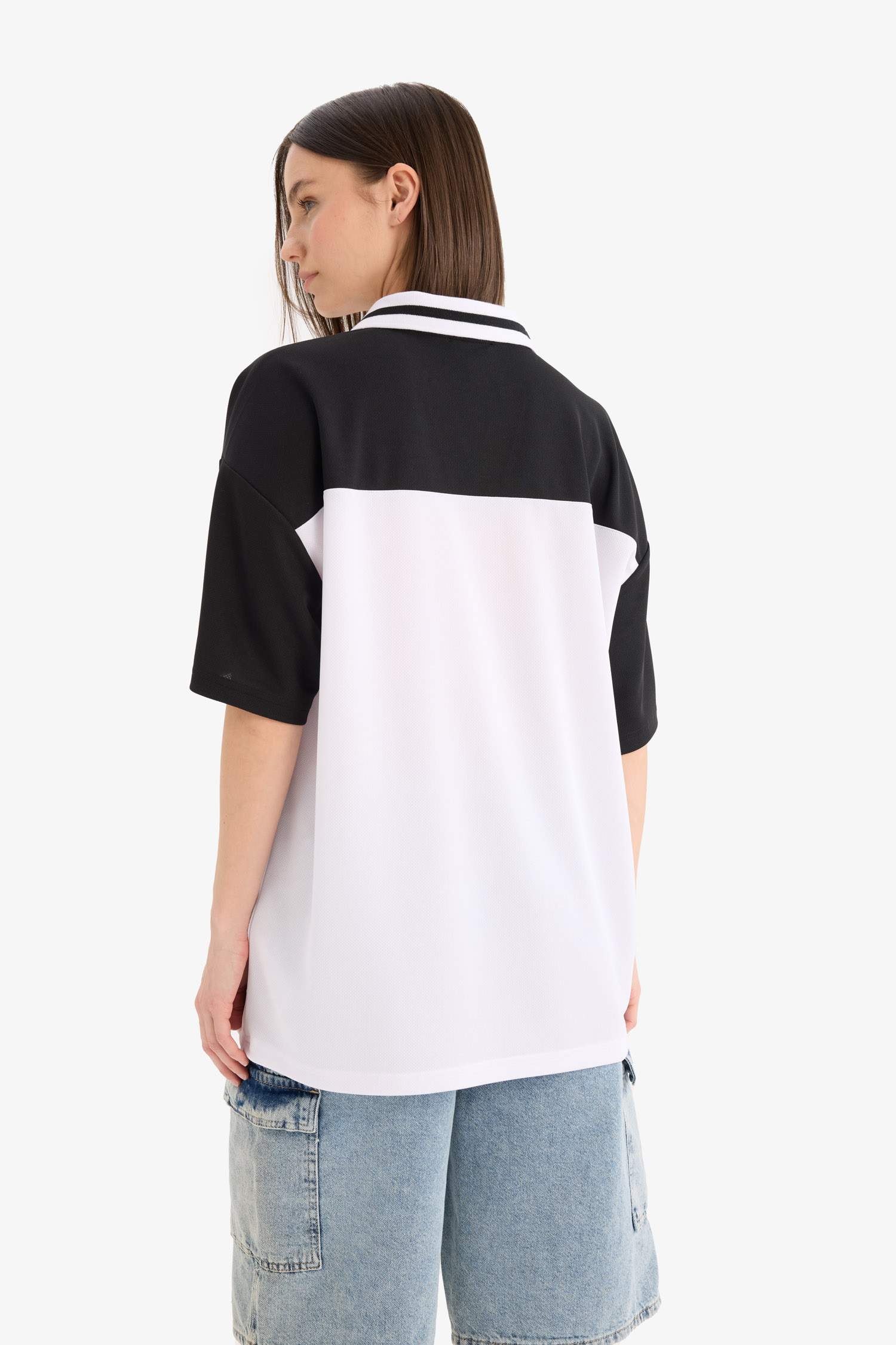 Coool Oversize Geniş Kalıp Polo Yaka Baskılı Forma Kumaşı Kısa Kollu Tişört