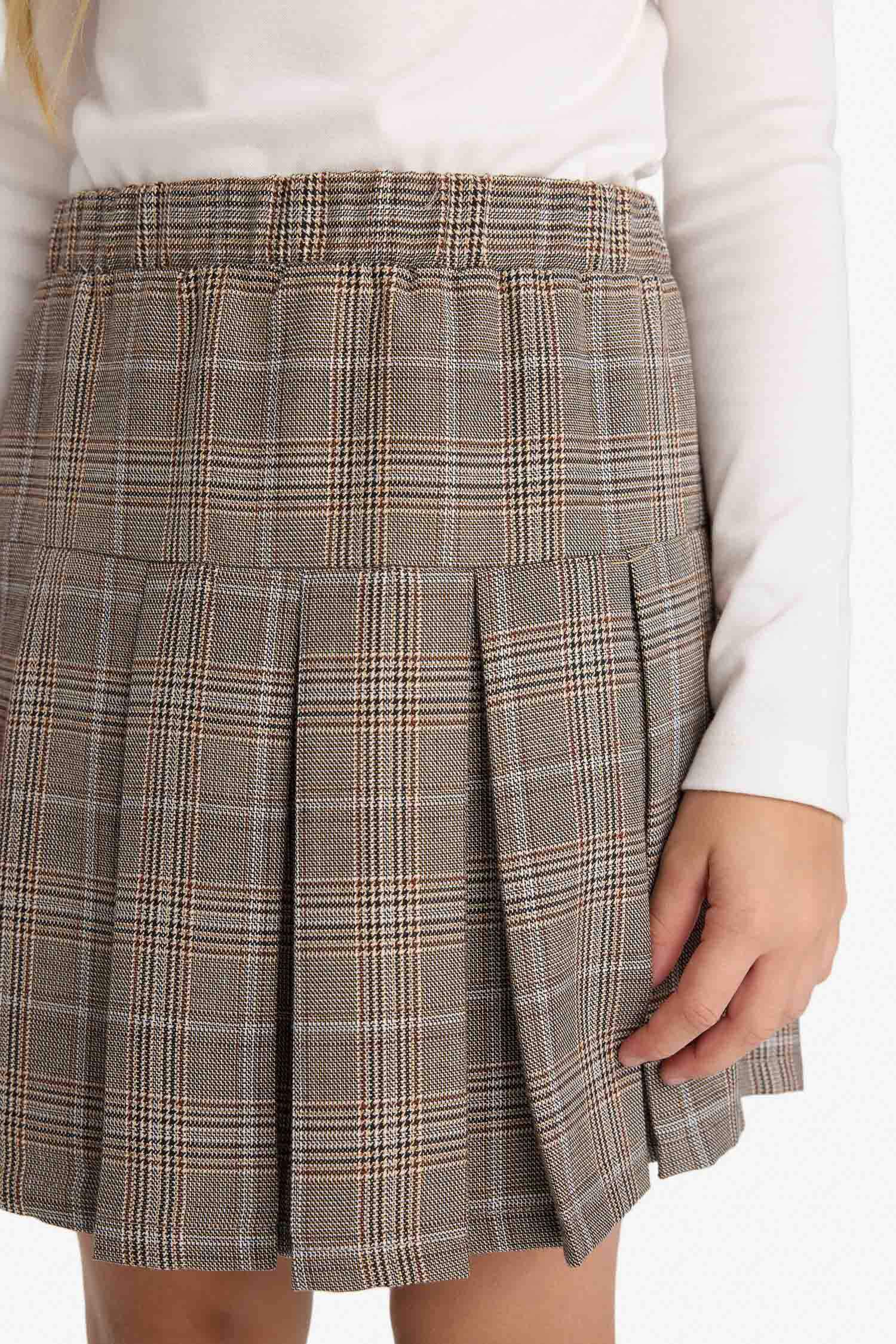 جيبة بناتي كاروهات بليسيه وخصر مطاطي