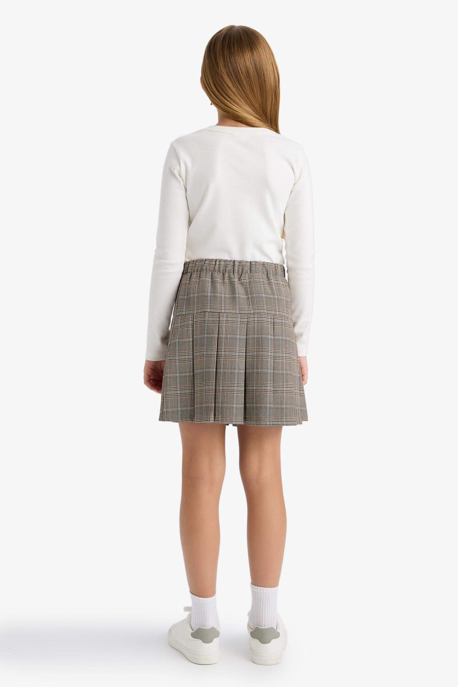 جيبة بناتي كاروهات بليسيه وخصر مطاطي