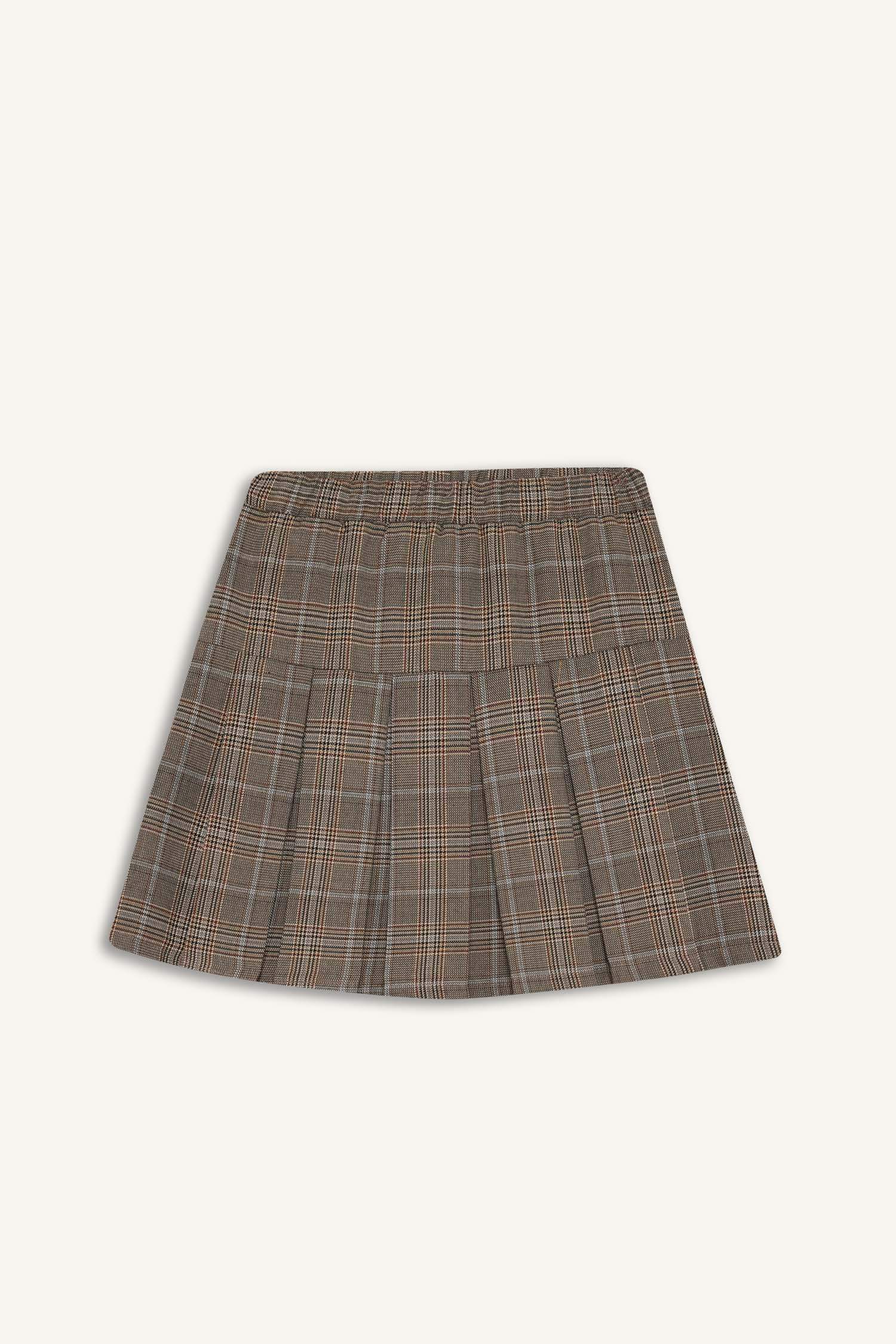 جيبة بناتي كاروهات بليسيه وخصر مطاطي