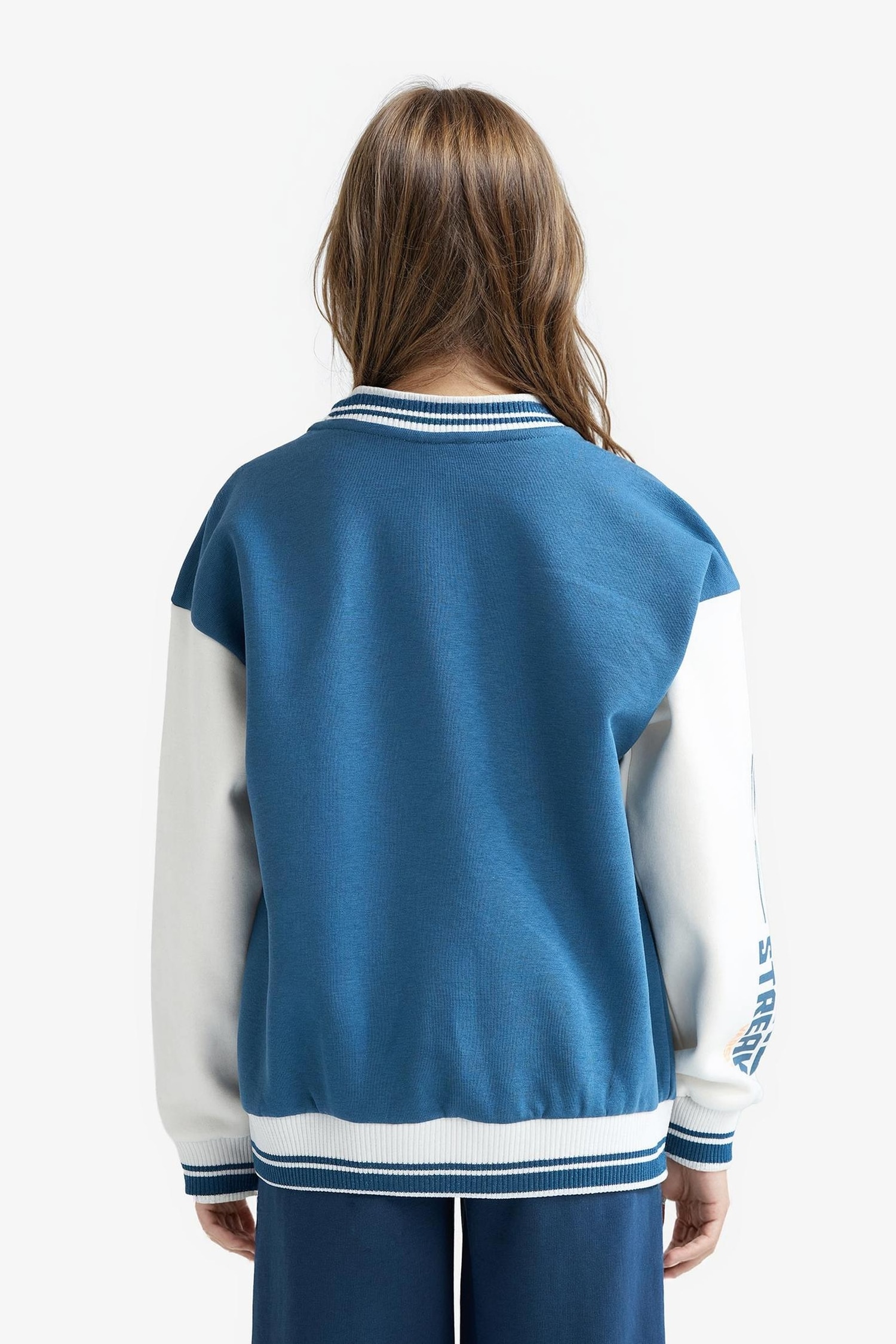 Kız Çocuk Kolej Yaka Baskılı Bomber Ceket