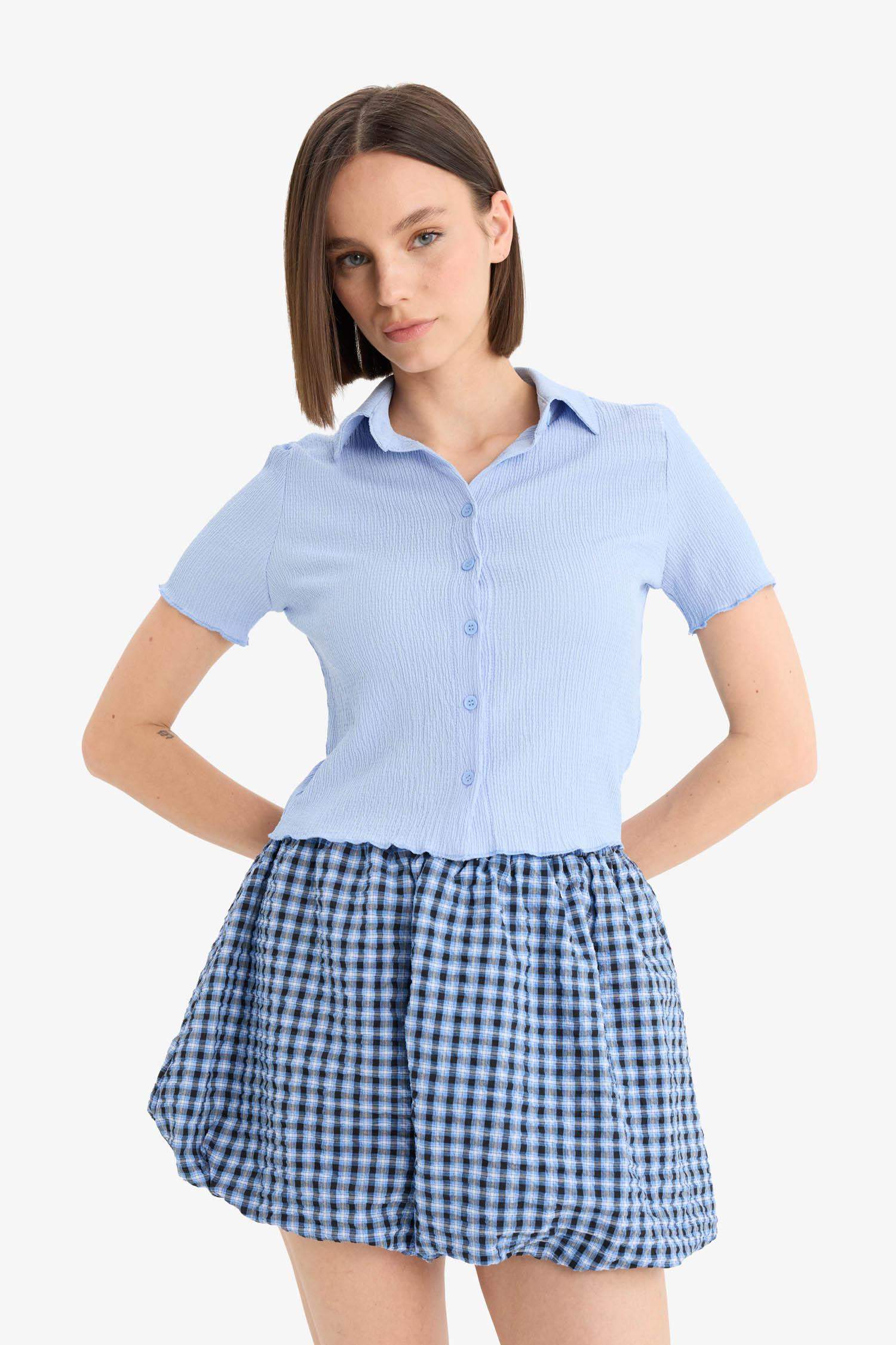 Coool Balloon Fit Kareli Normal Bel Tafta Mini Etek